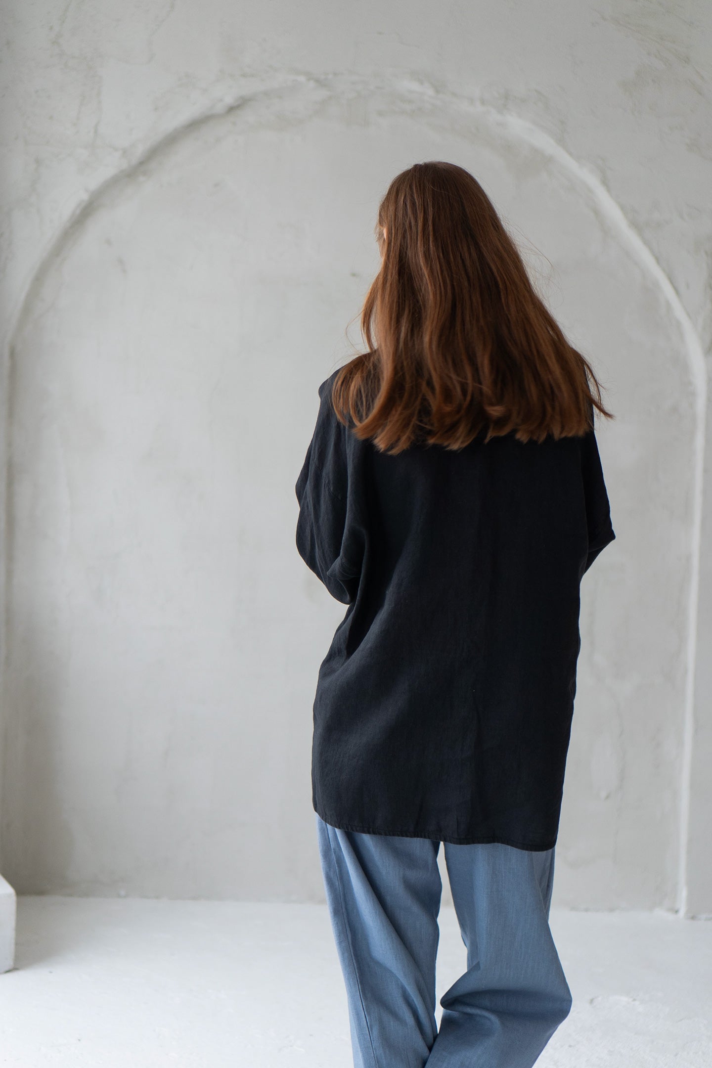 black oversize linen shirt