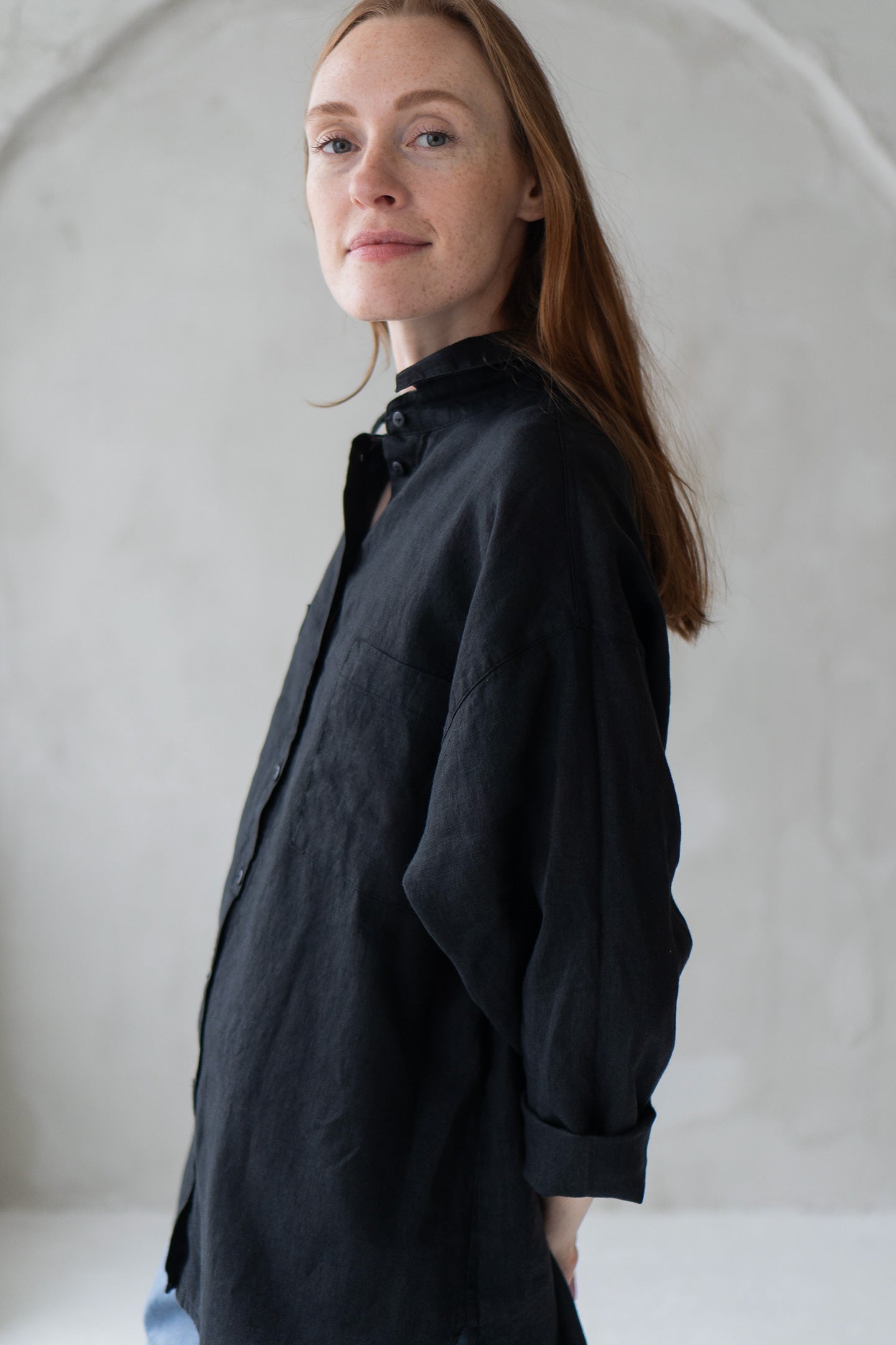 black oversize linen shirt