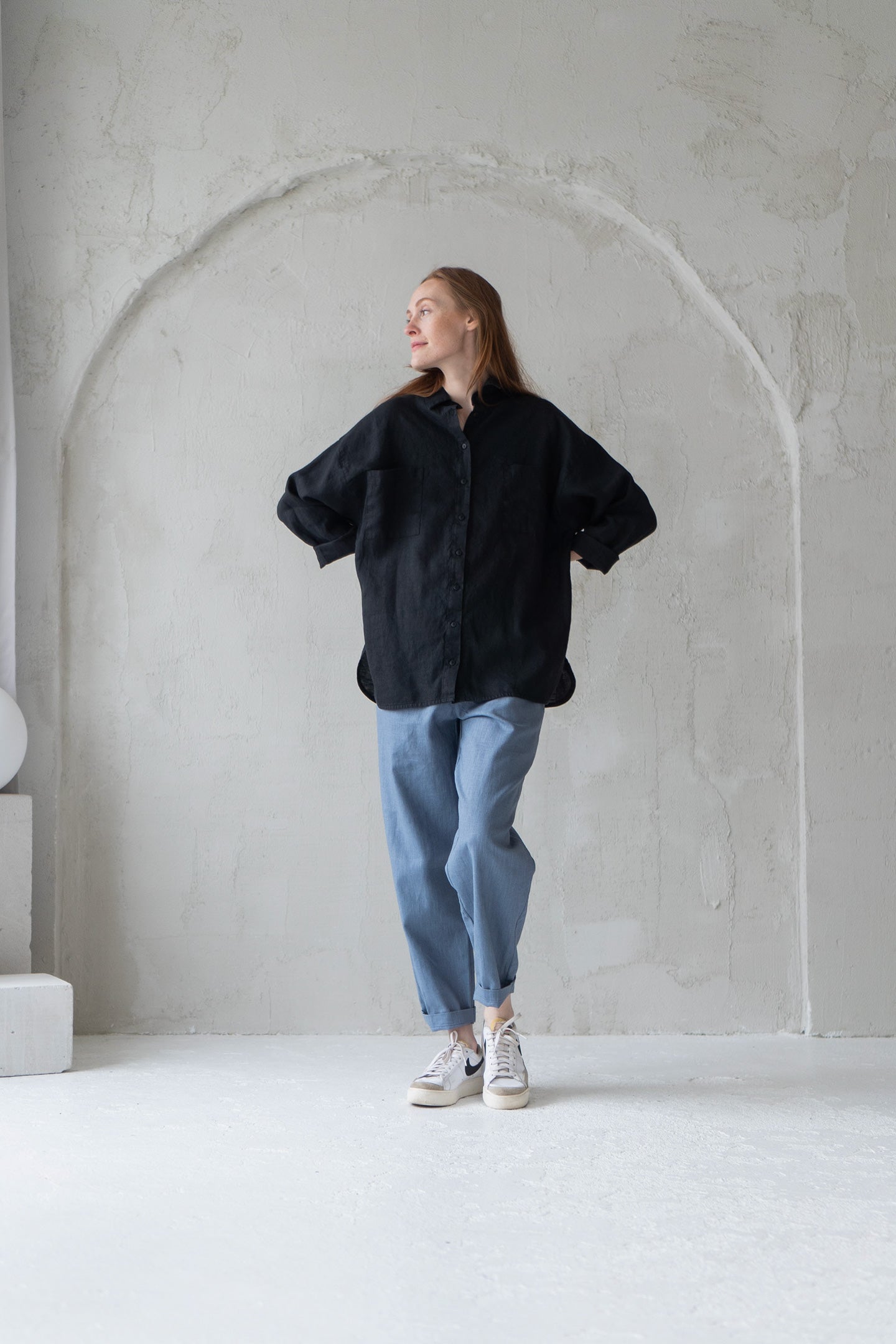 black oversize linen shirt