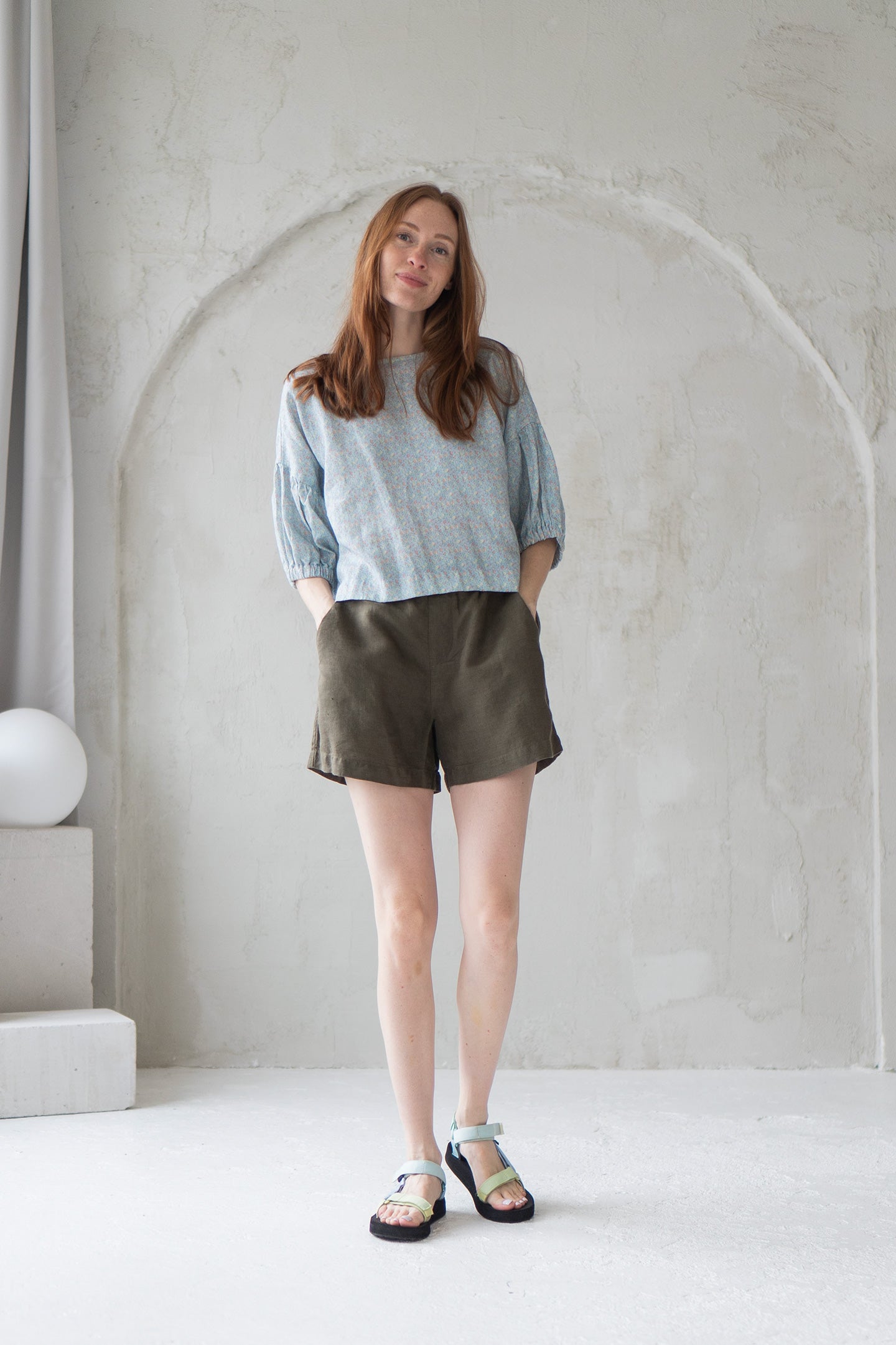 green-linen-shorts