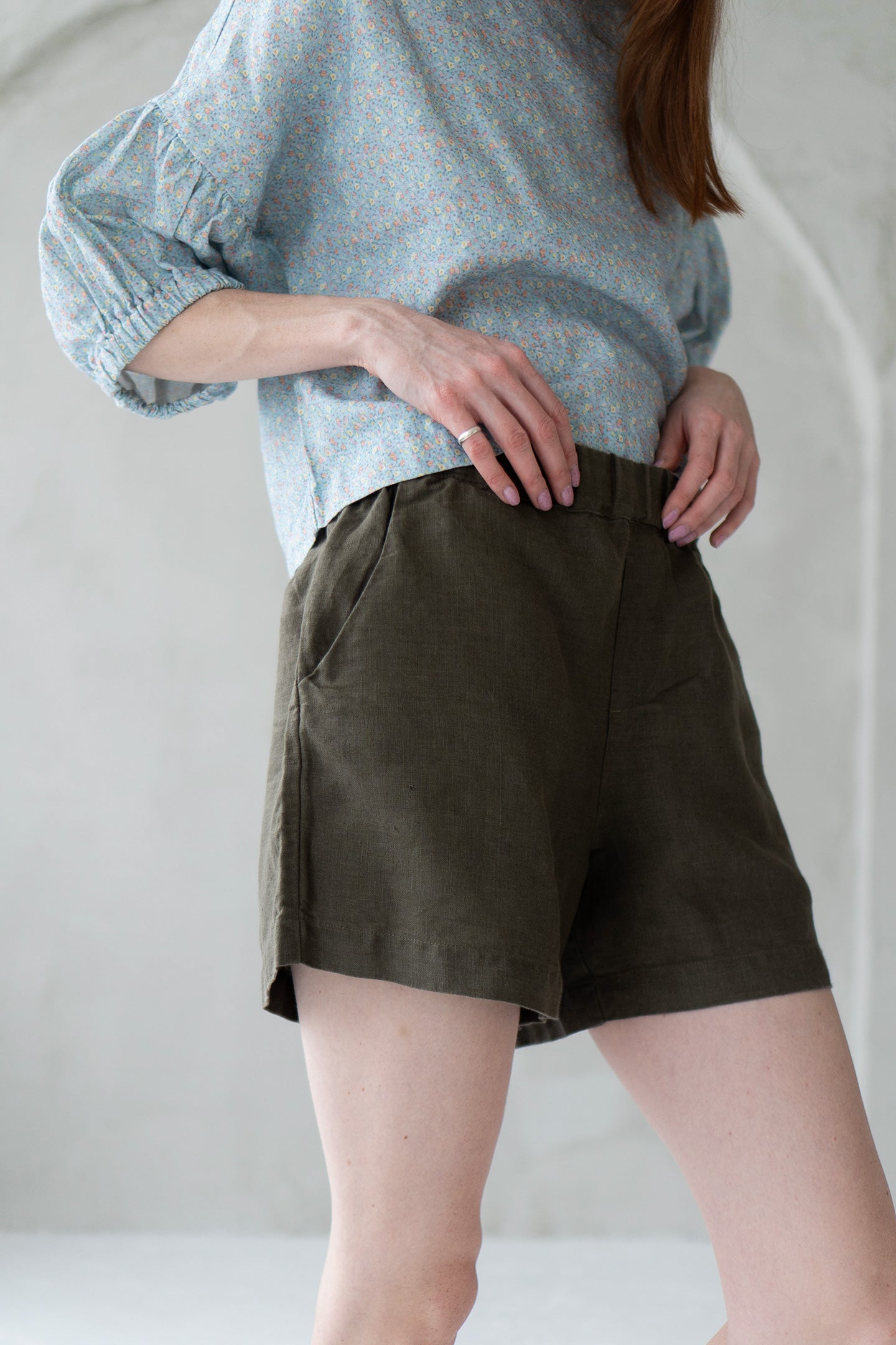 green-linen-shorts
