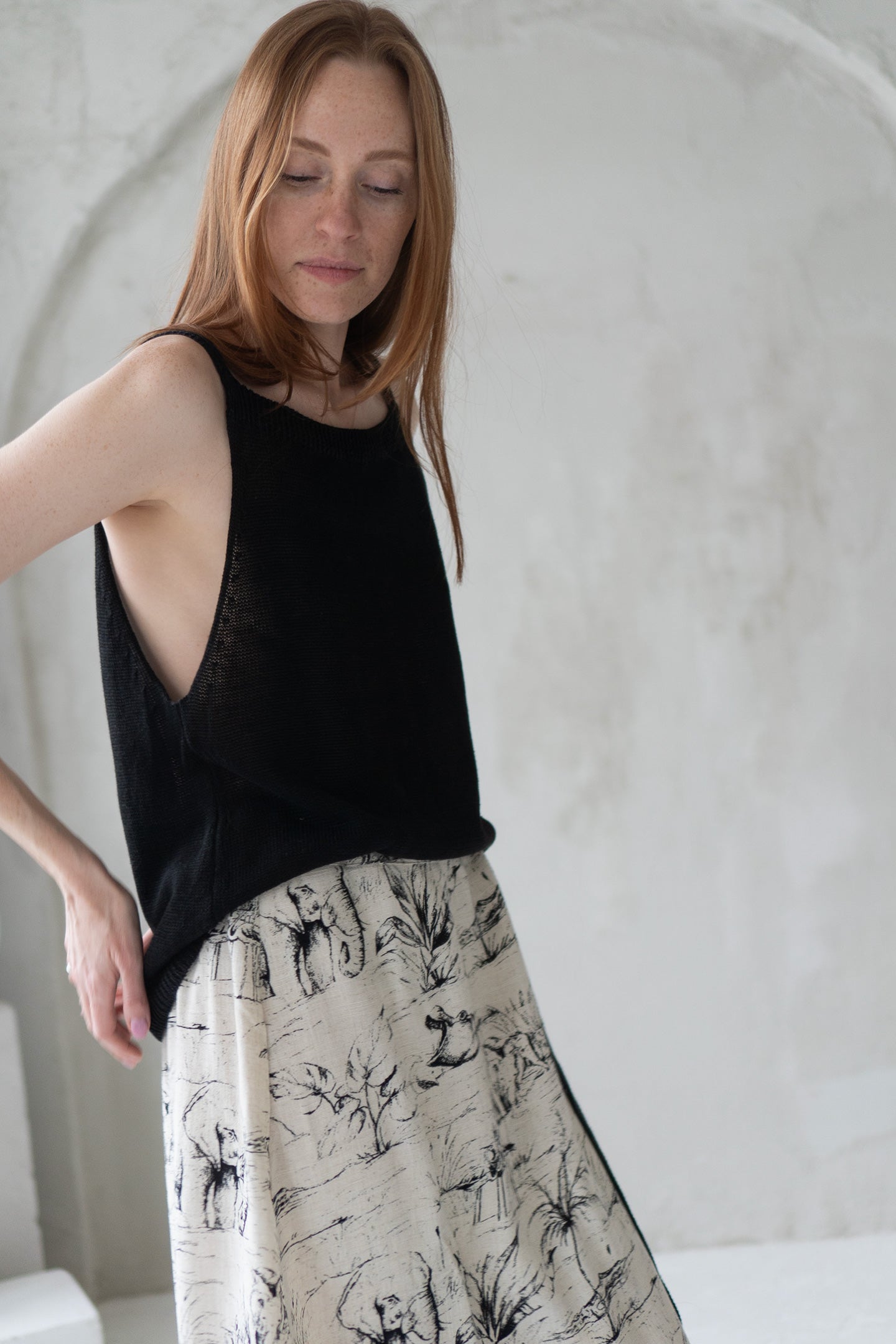 knitted linen blouse black