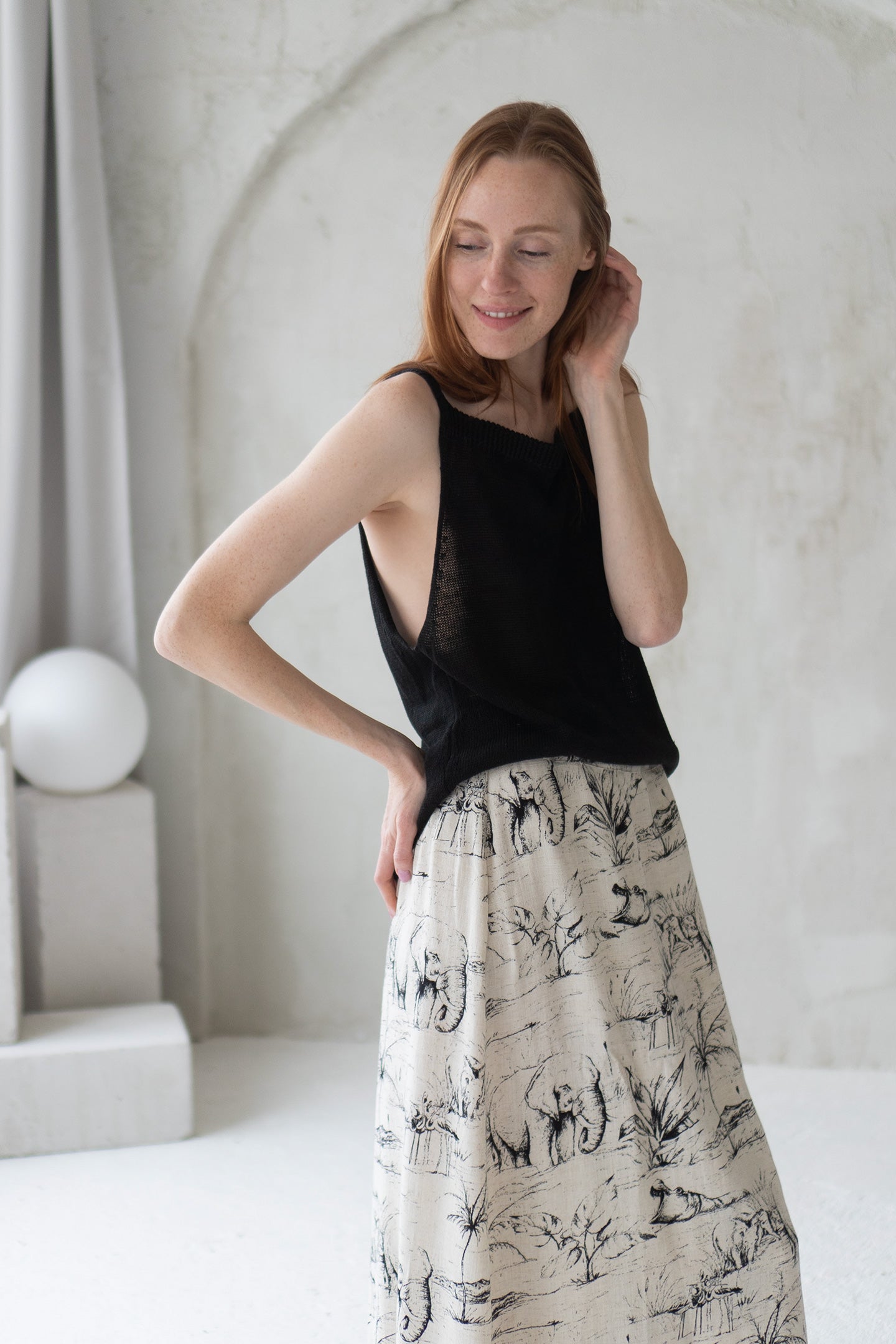 knitted linen blouse black