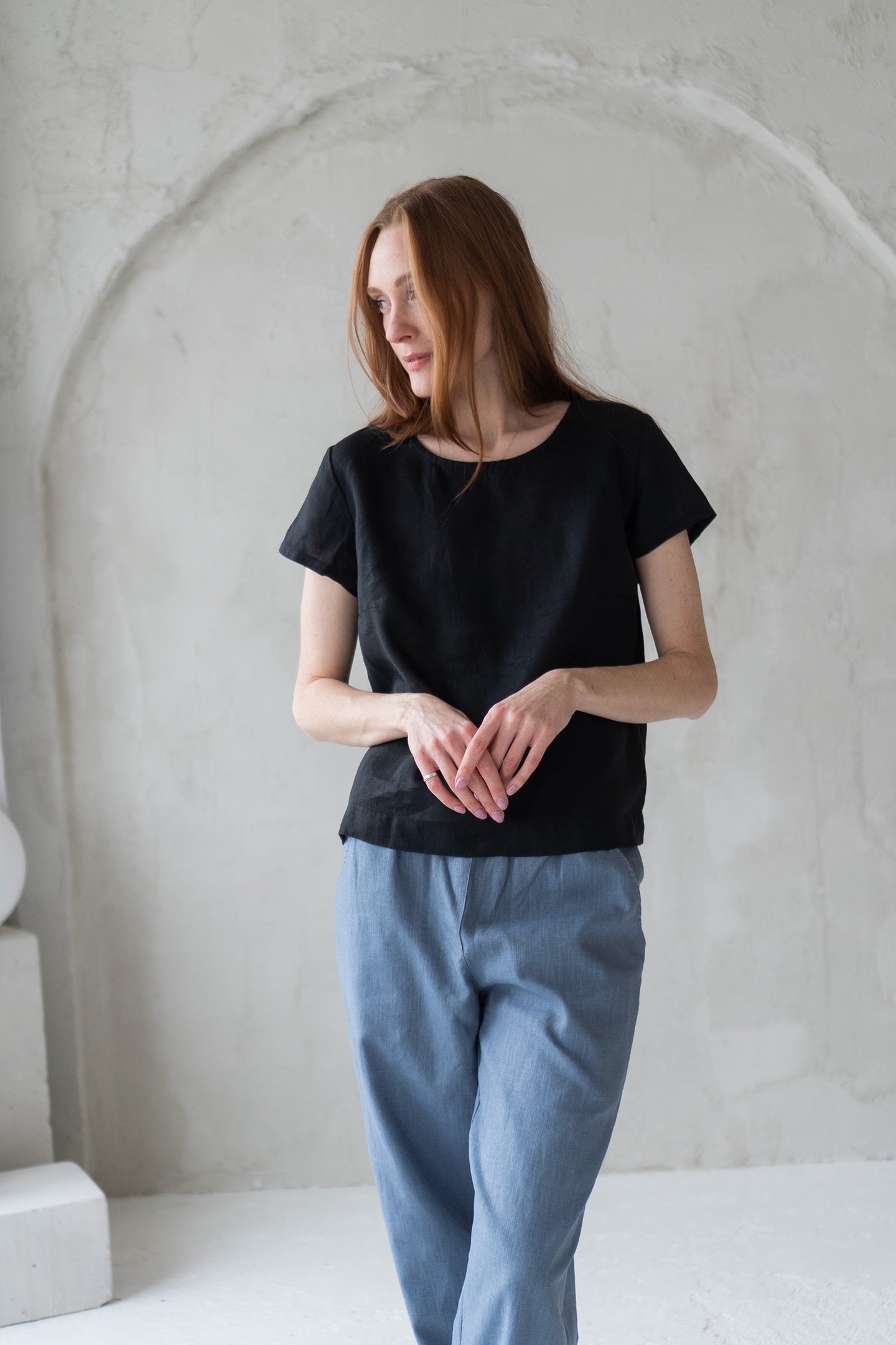 black linen blouse