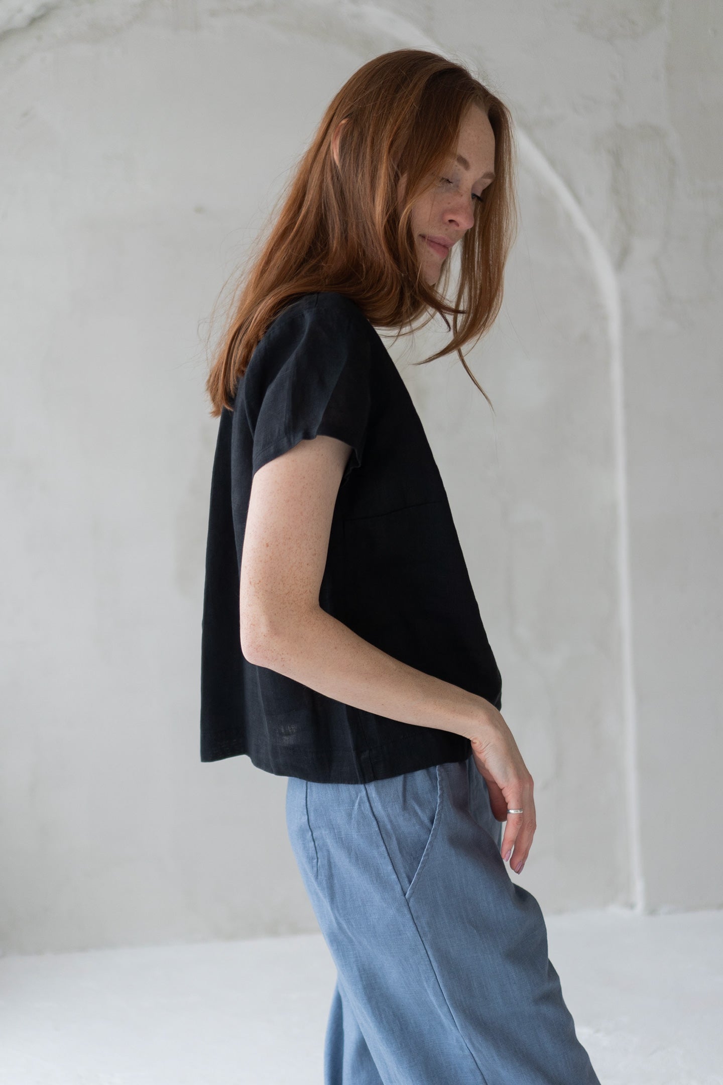 black linen blouse