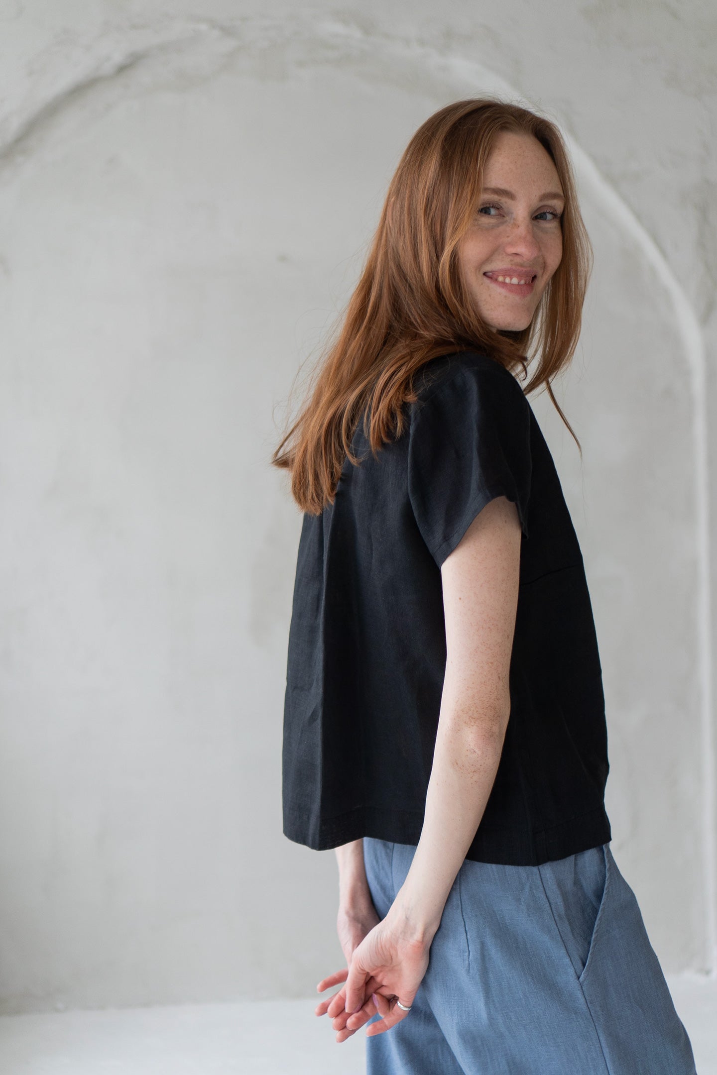 black linen blouse