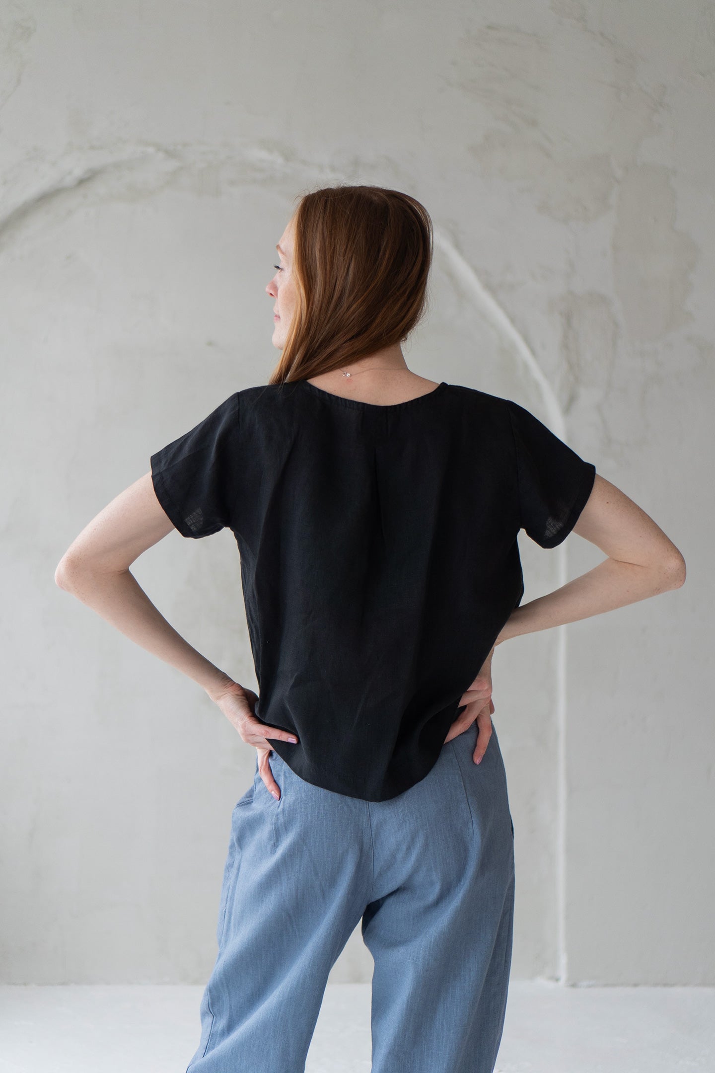 black linen blouse