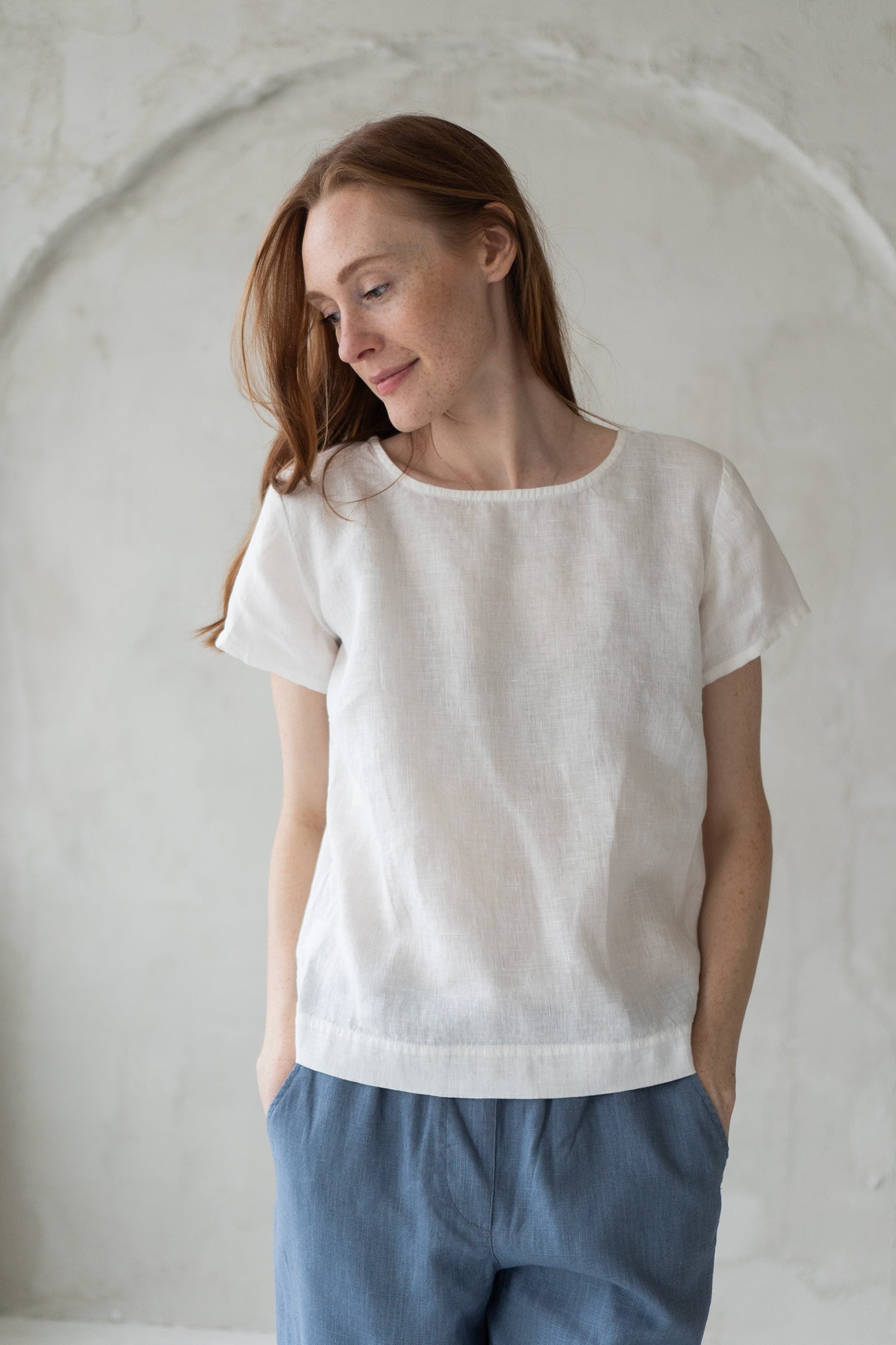 white linen blouse