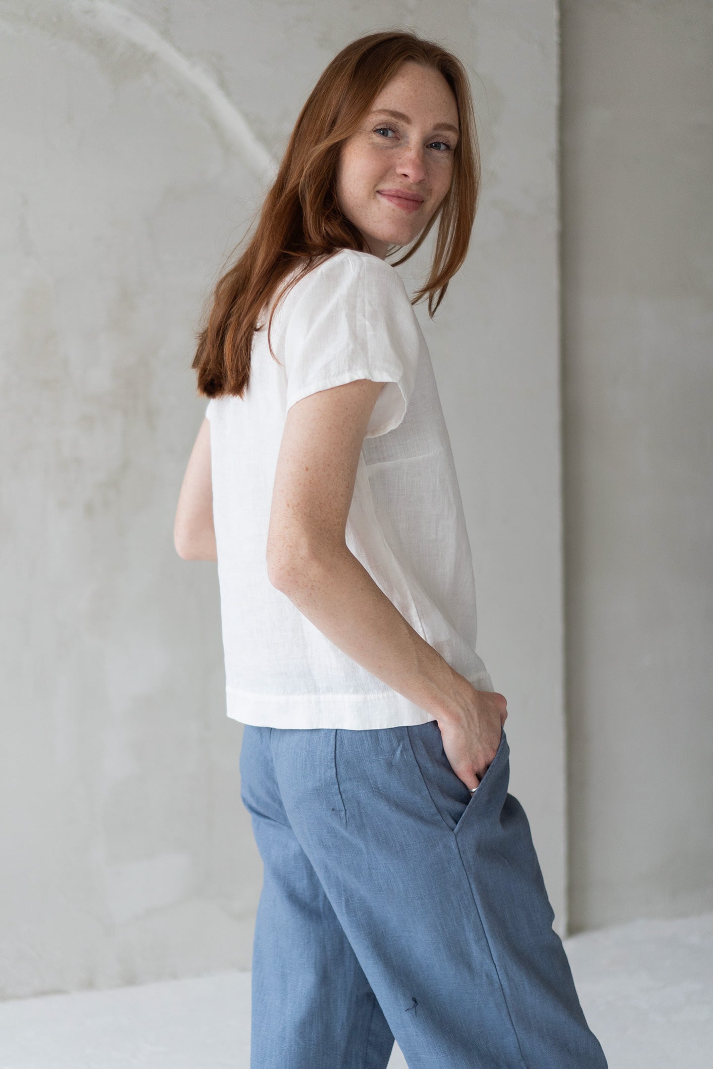 white linen blouse