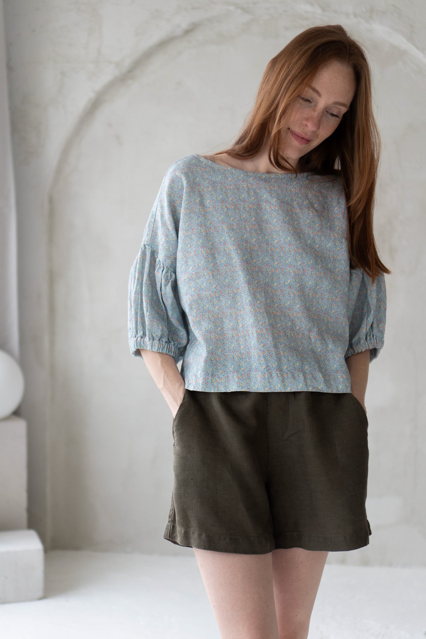 linen blouse with meadow print