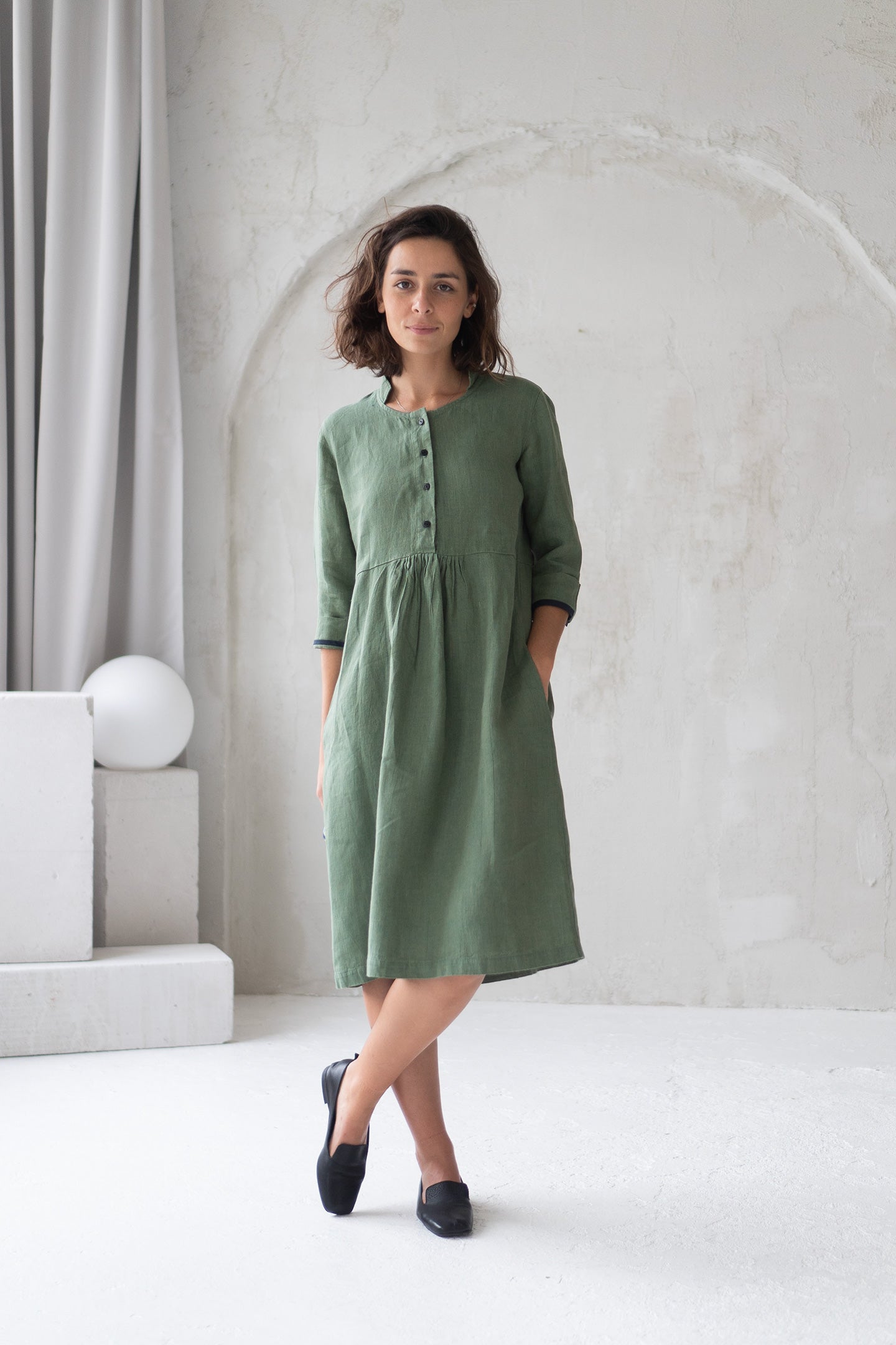 green linen dress