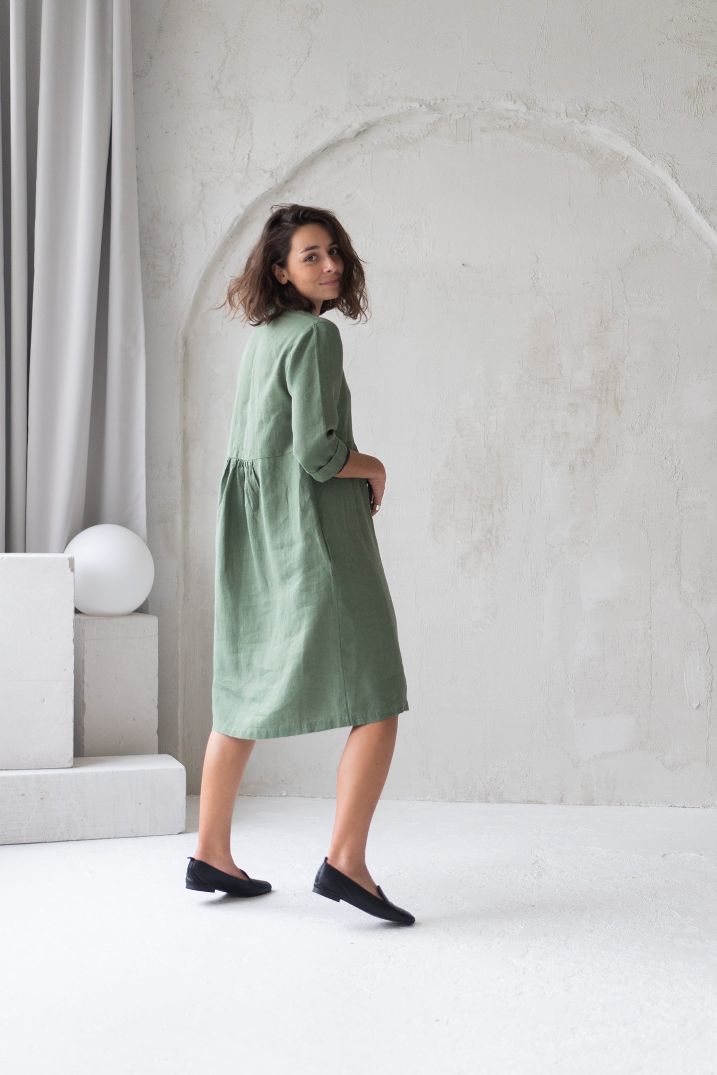 green linen dress