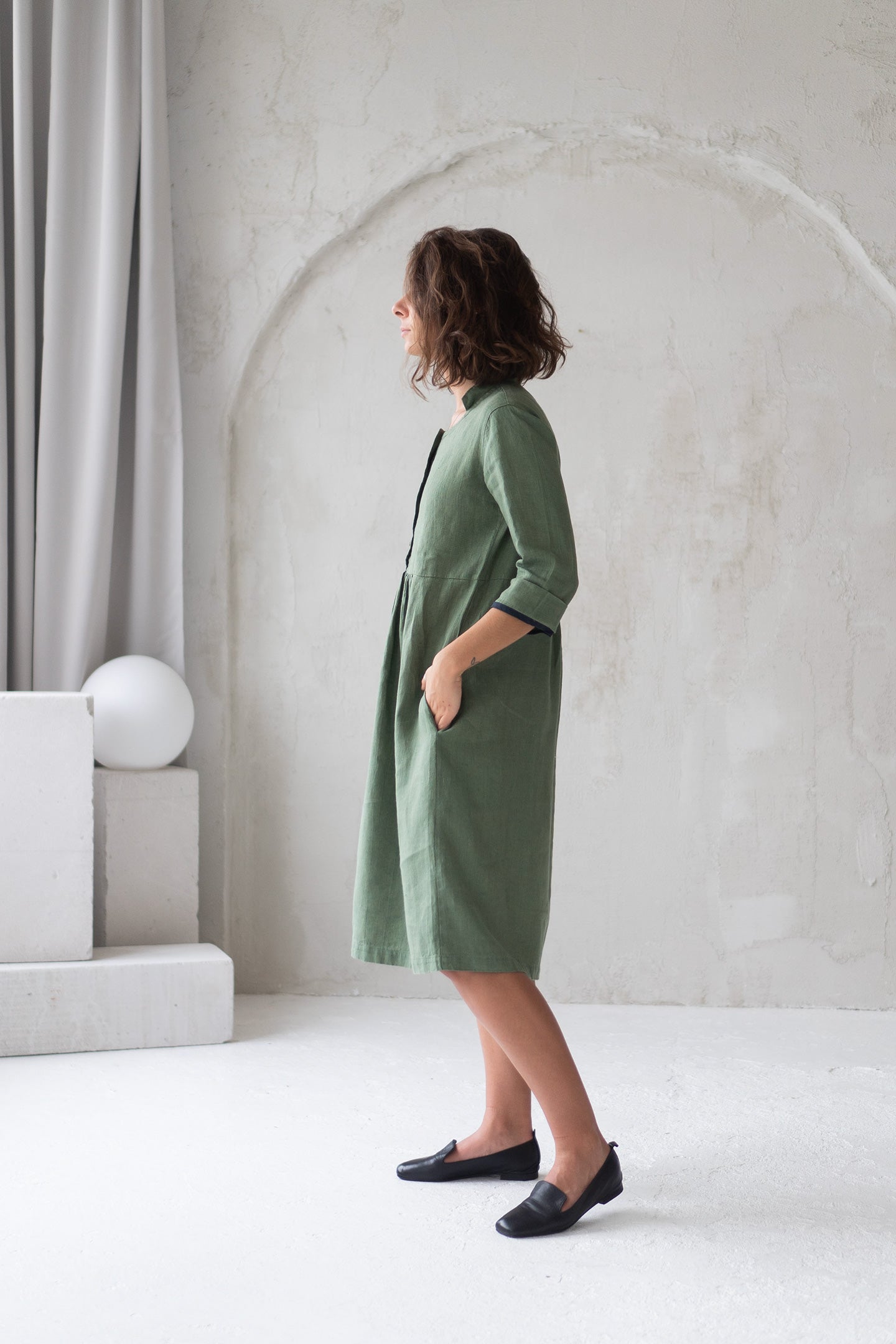 green linen dress