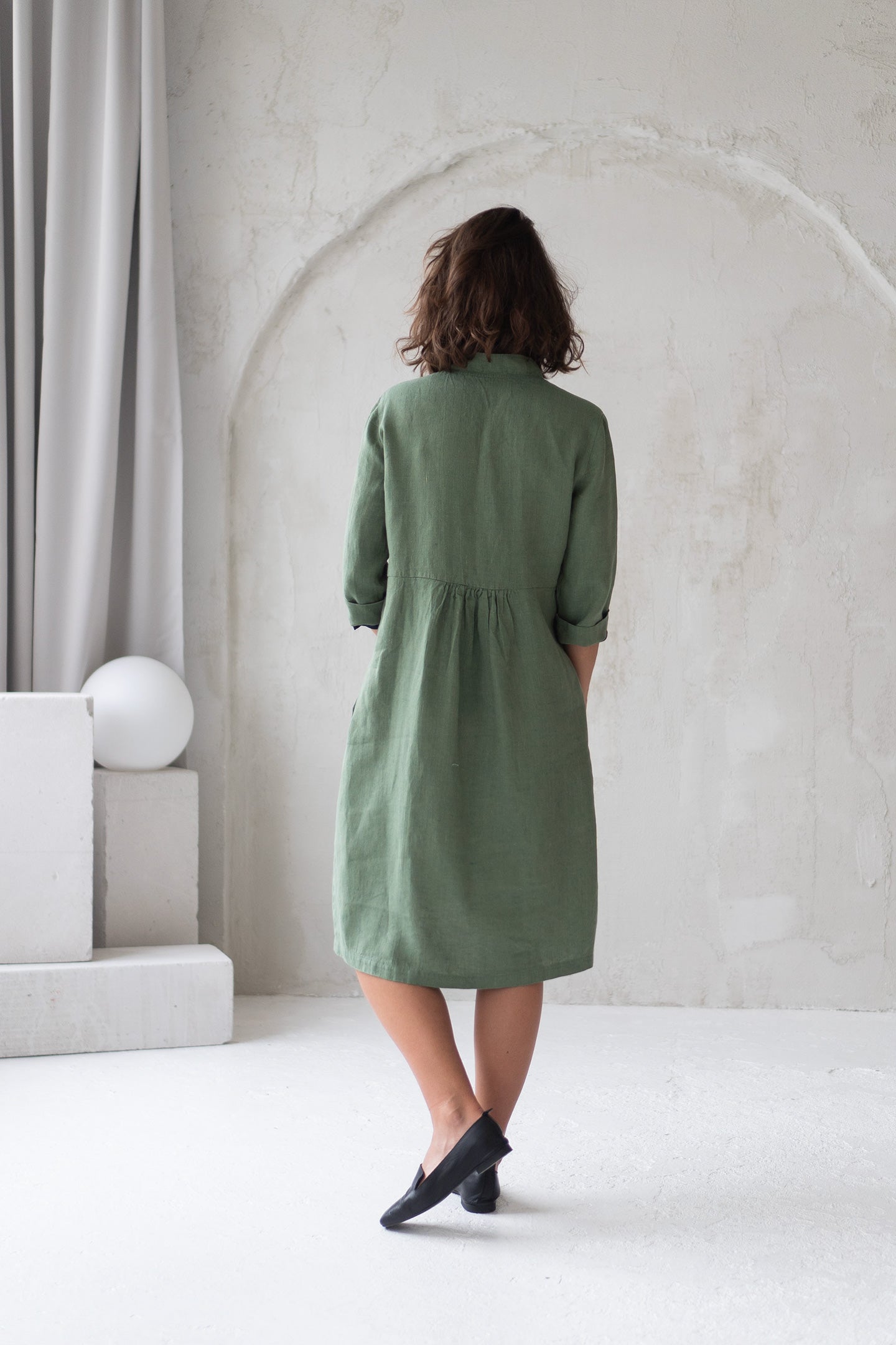 green linen dress