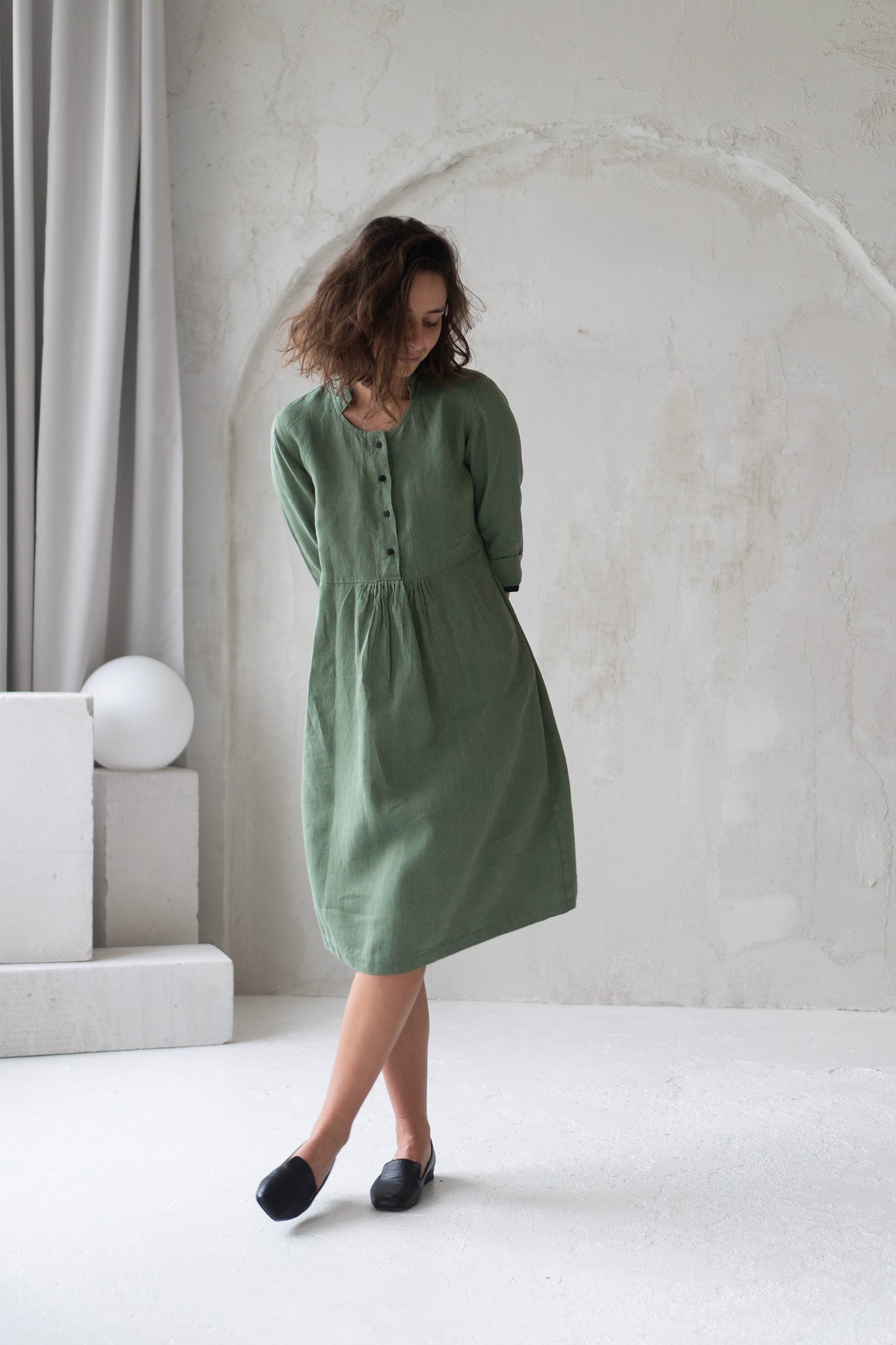 green linen dress