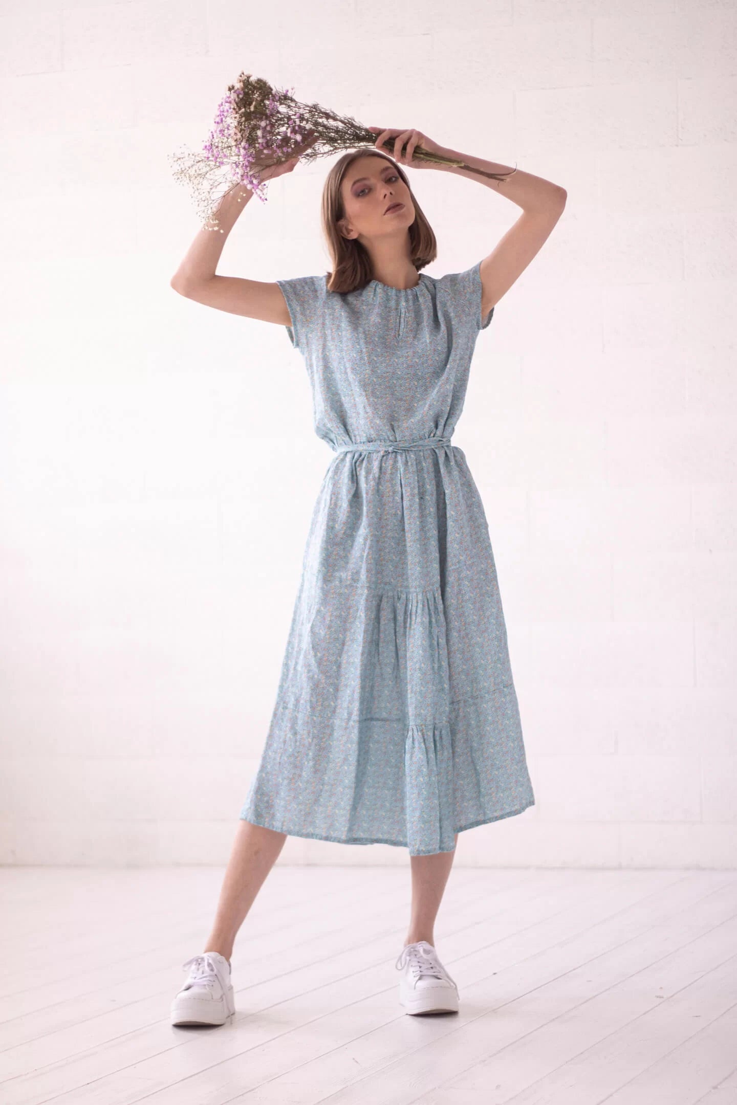 linen dress meadow print