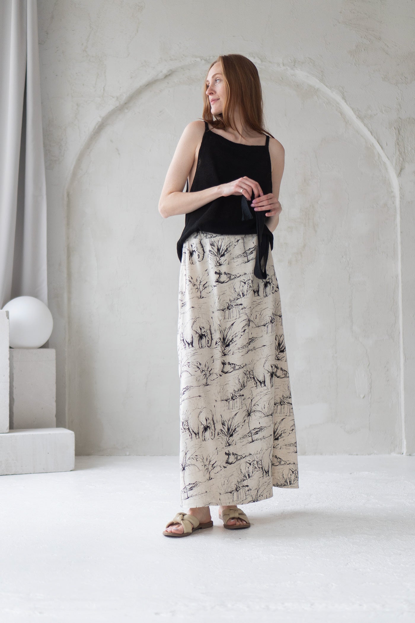 linen dress skirt safari print