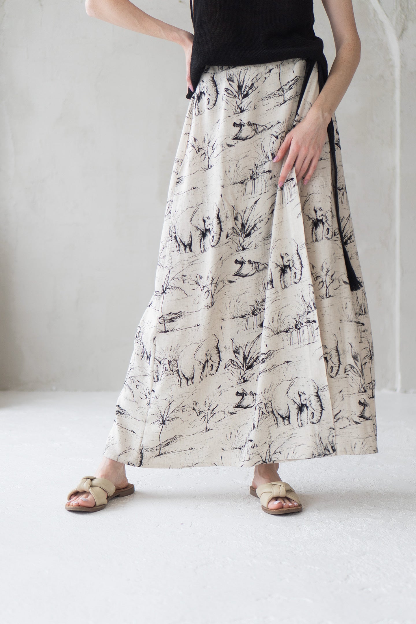 linen dress skirt safari print