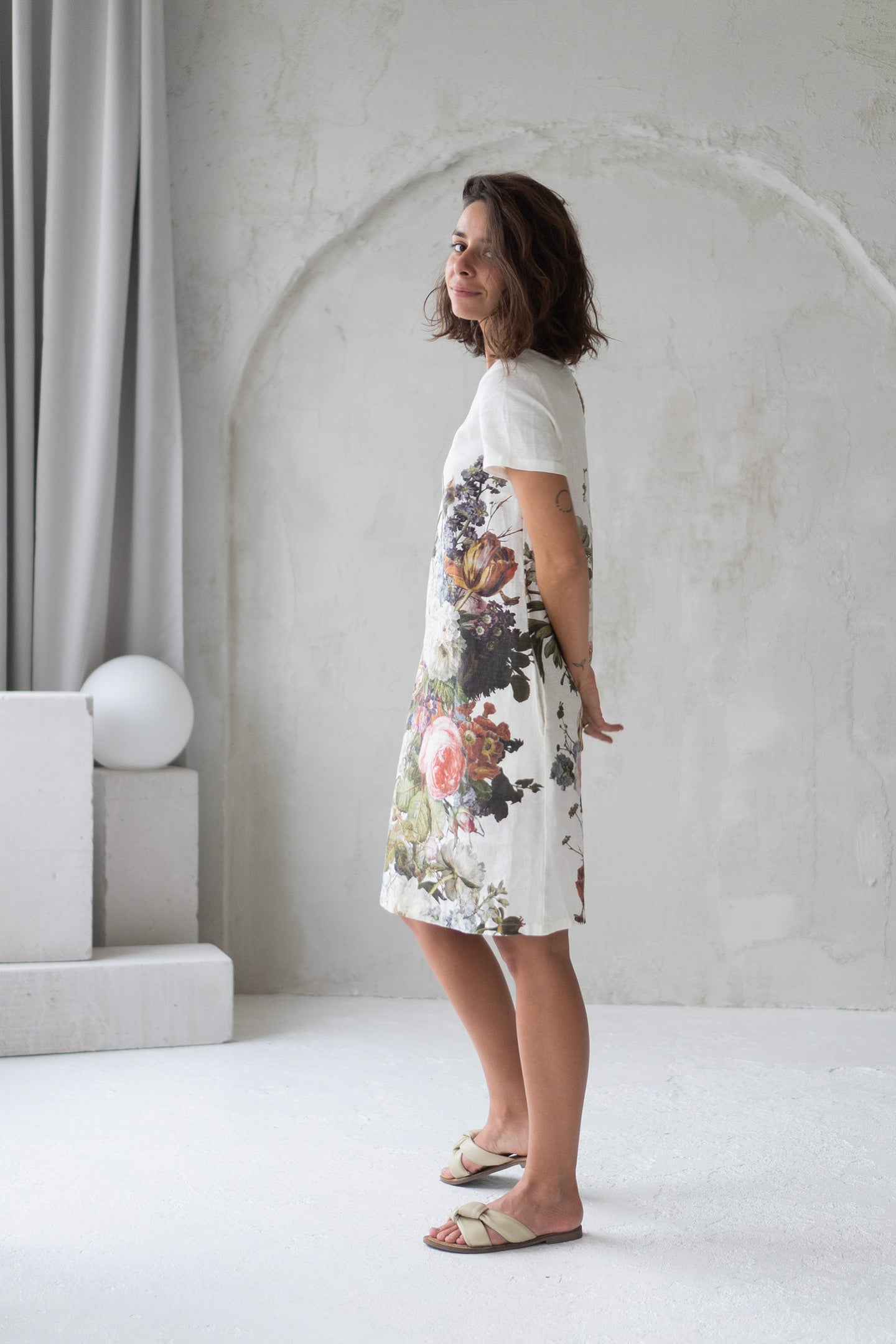 linen dress with flower print