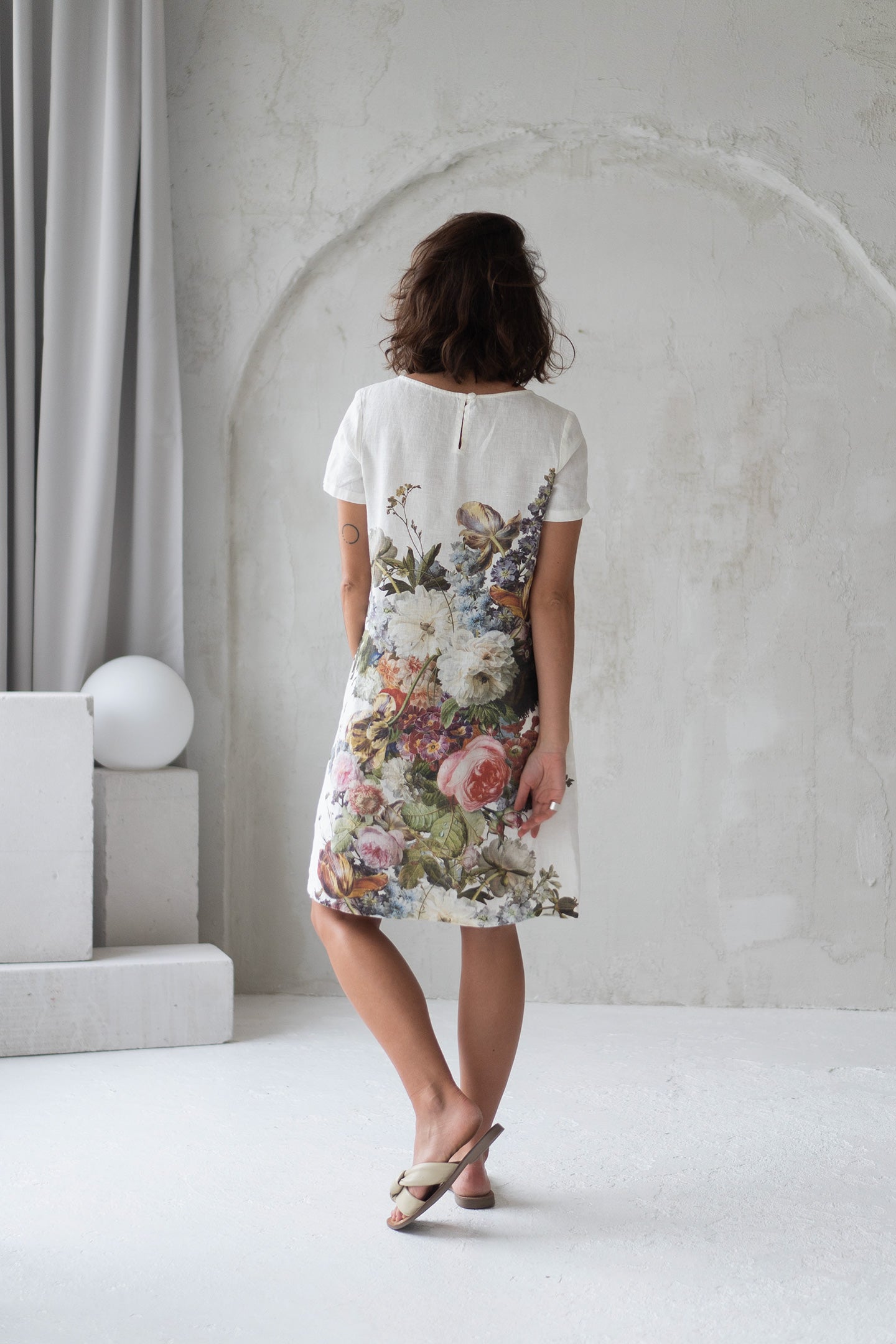 linen dress with flower print