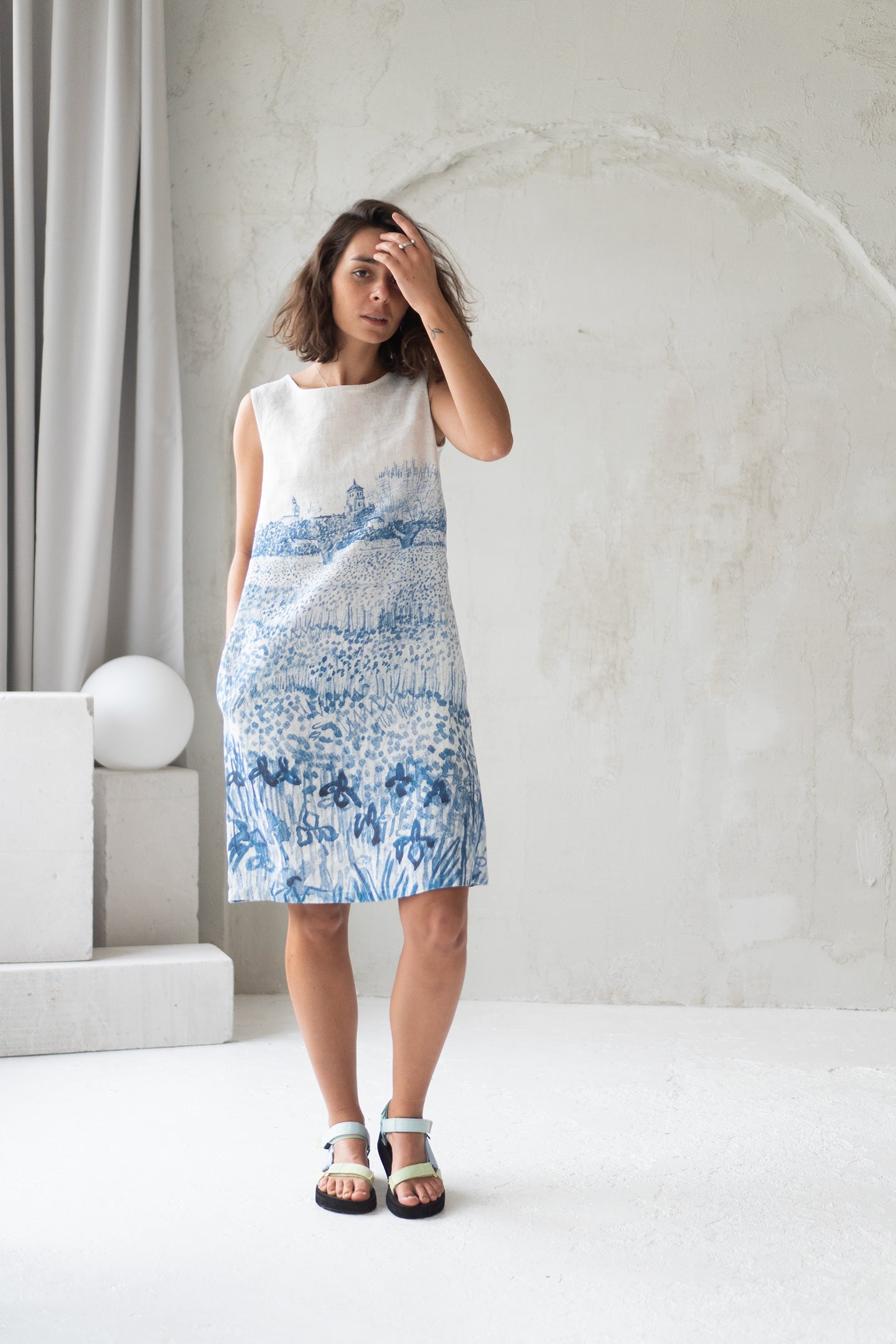 linen dress with provence print