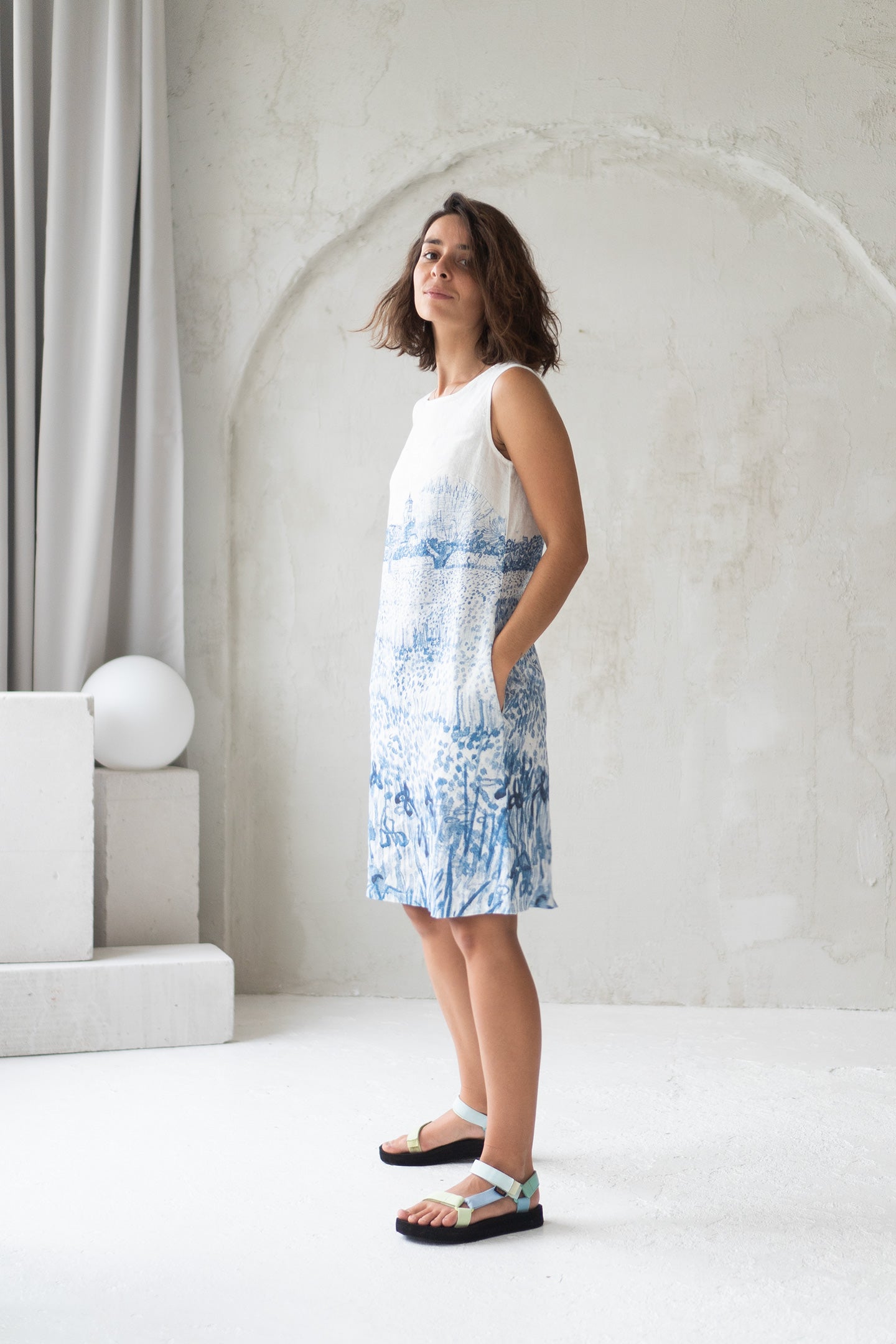 linen dress with provence print