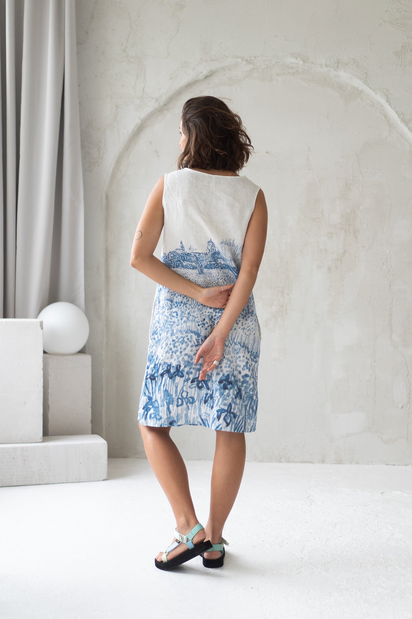 linen dress with provence print