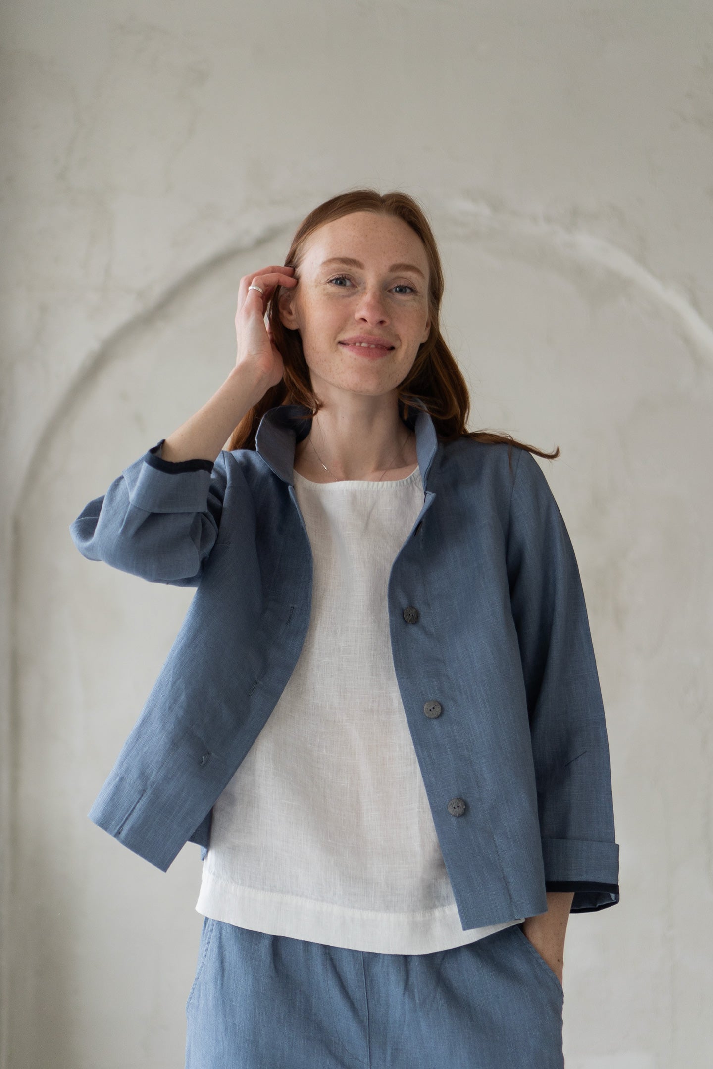 linen jacket blue