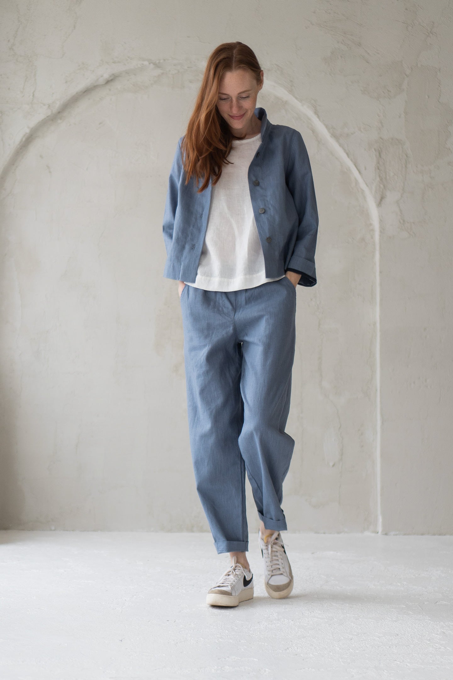 linen jacket blue