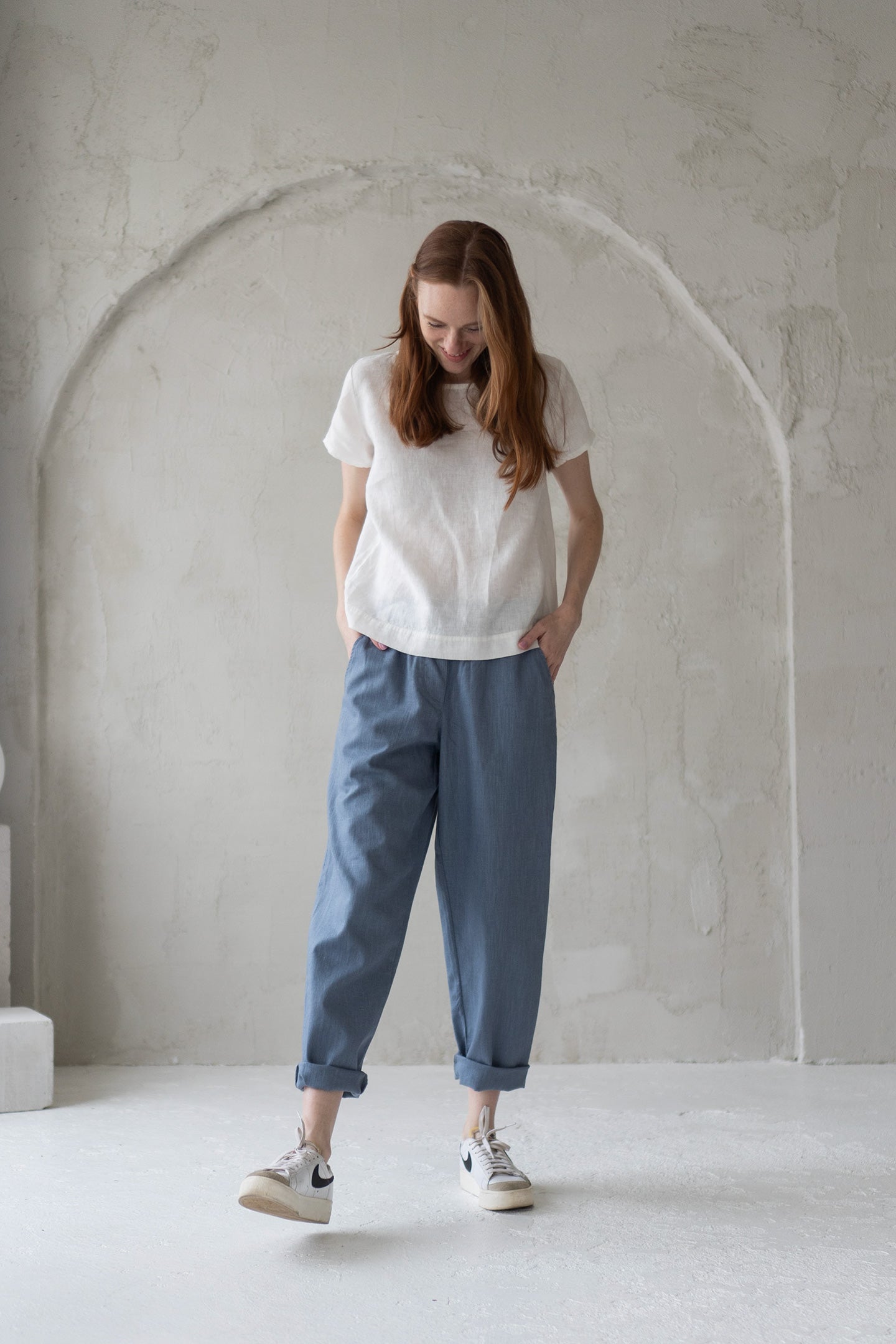 linen pants blue