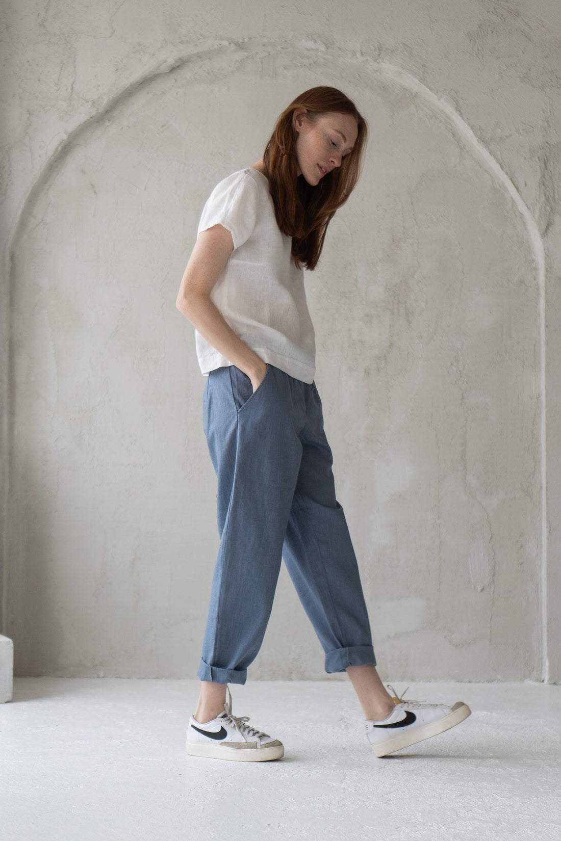 linen pants blue