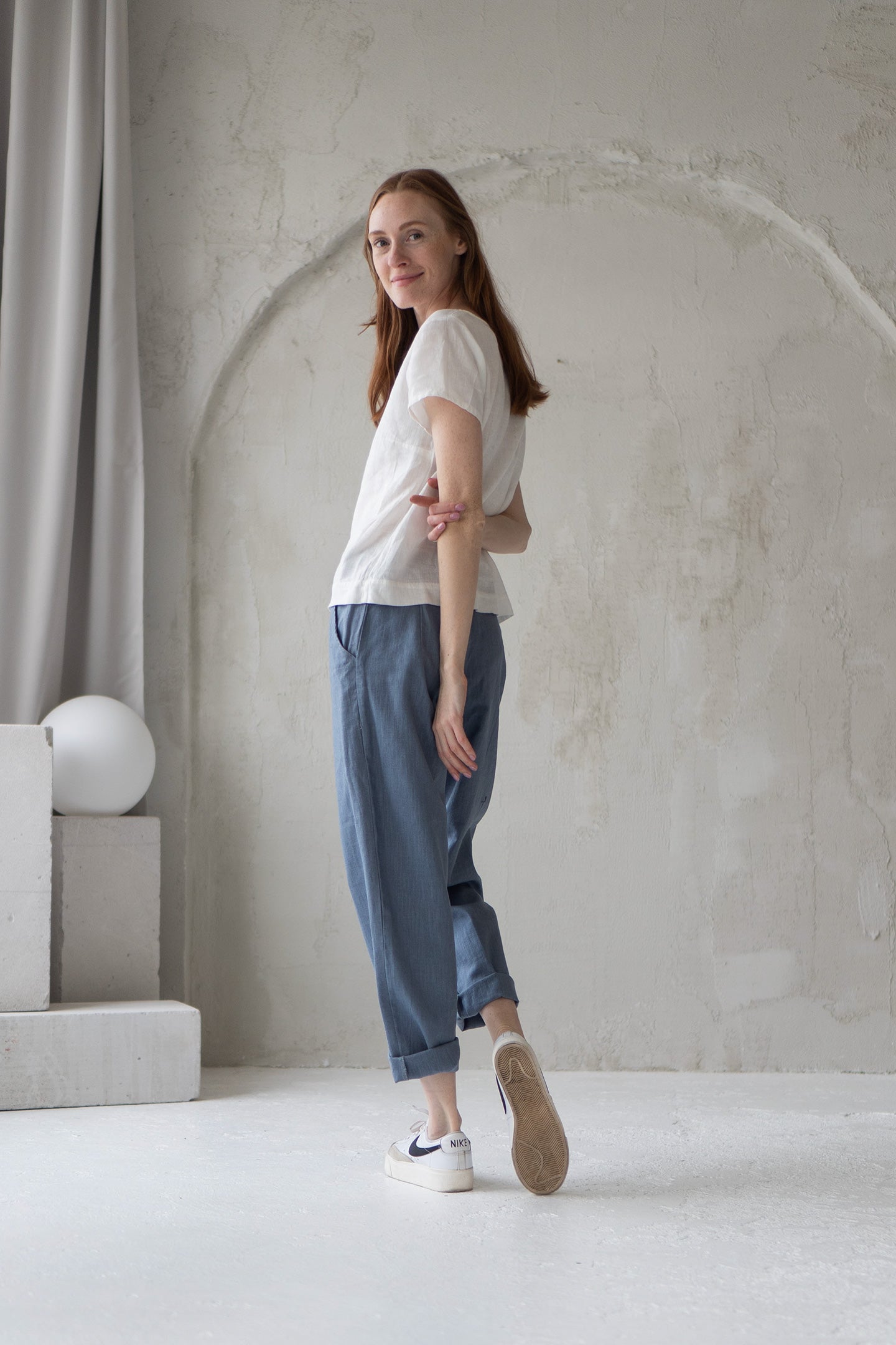 linen pants blue