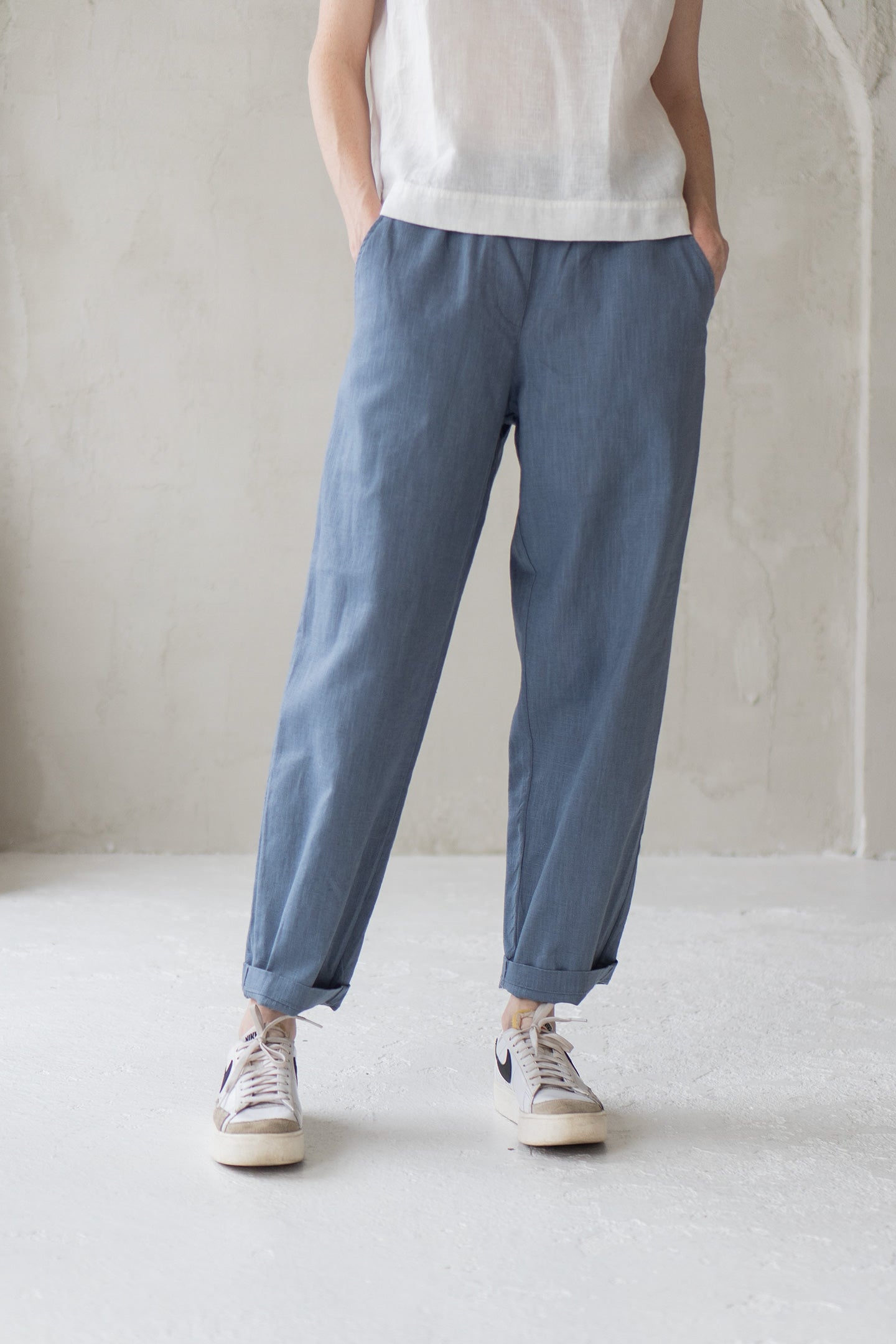 linen pants blue