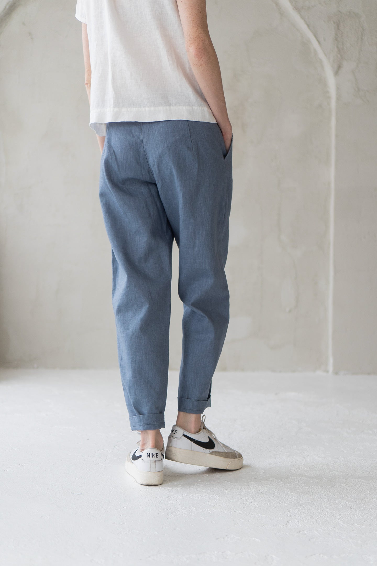 linen pants blue