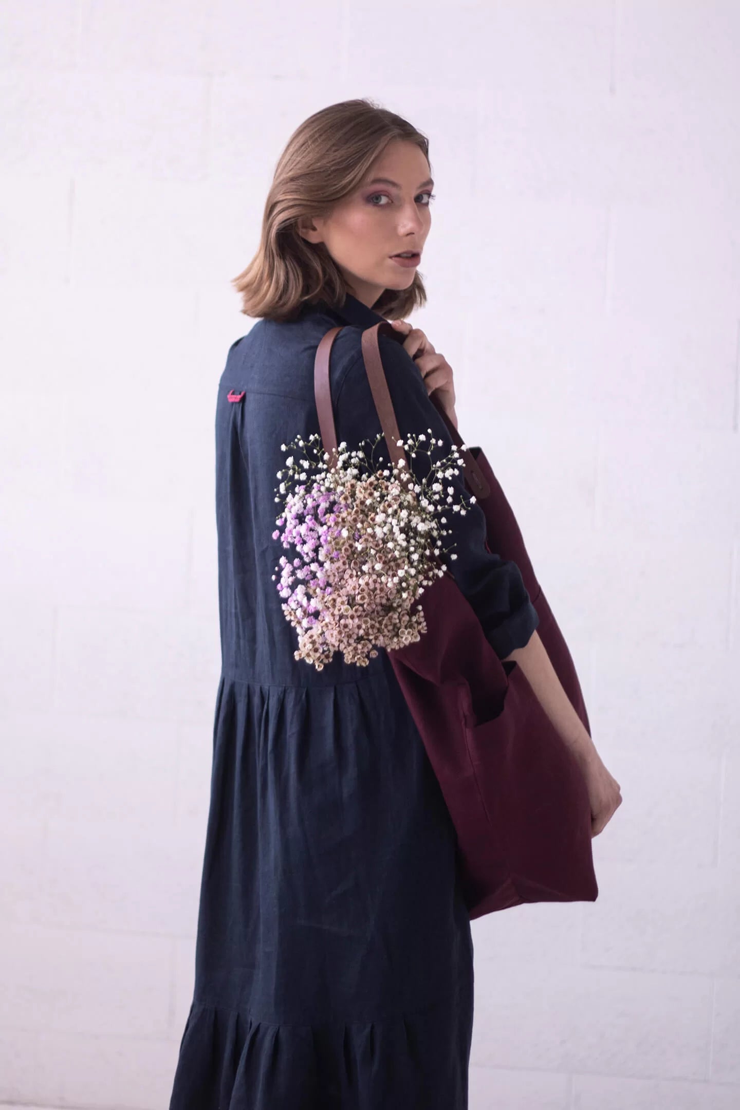 long linen dress dark blue