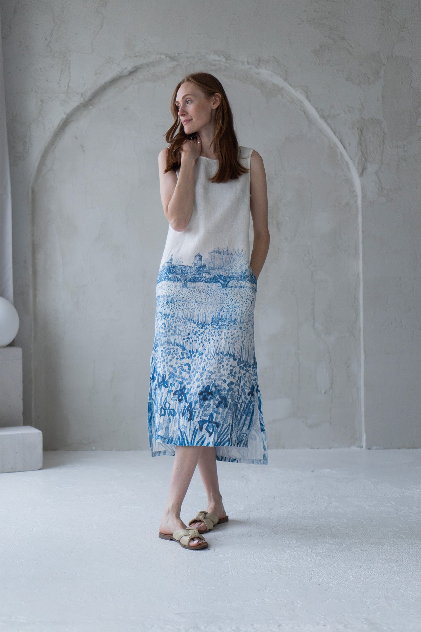 long linen dress with provence print