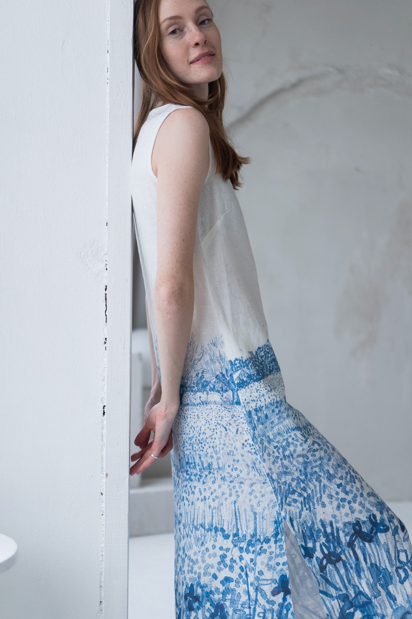 long linen dress with provence print