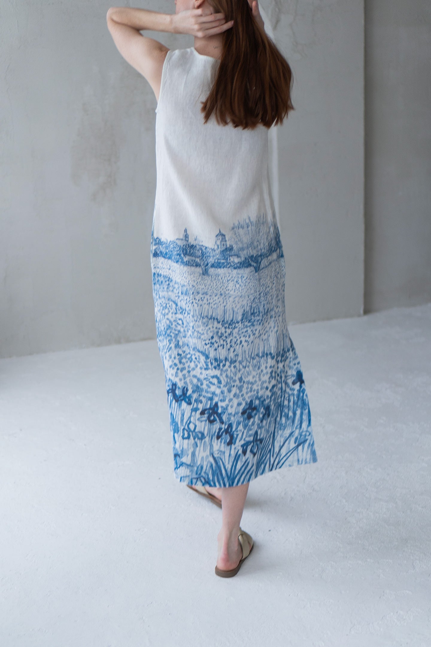 long linen dress with provence print