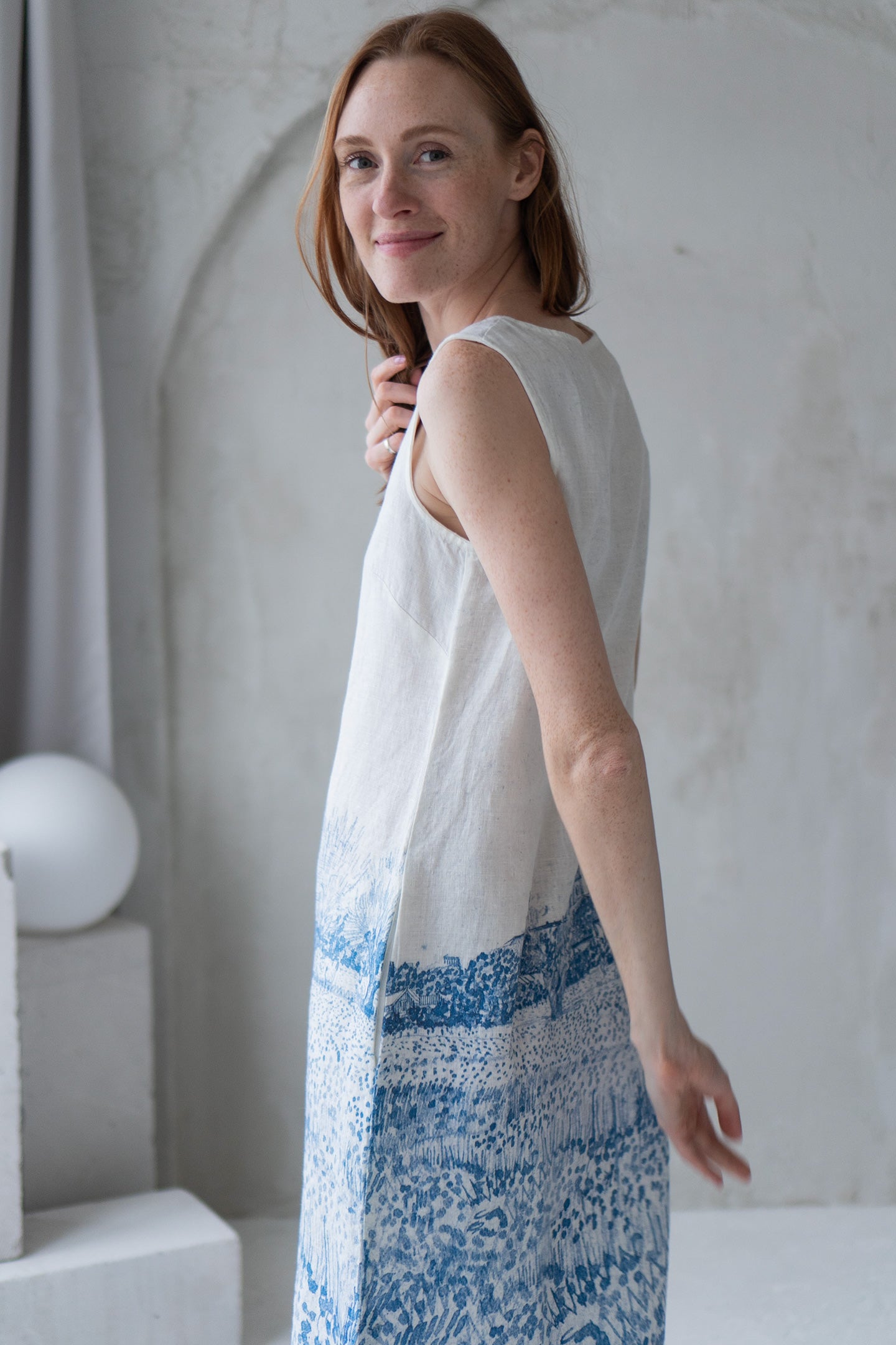 long linen dress with provence print