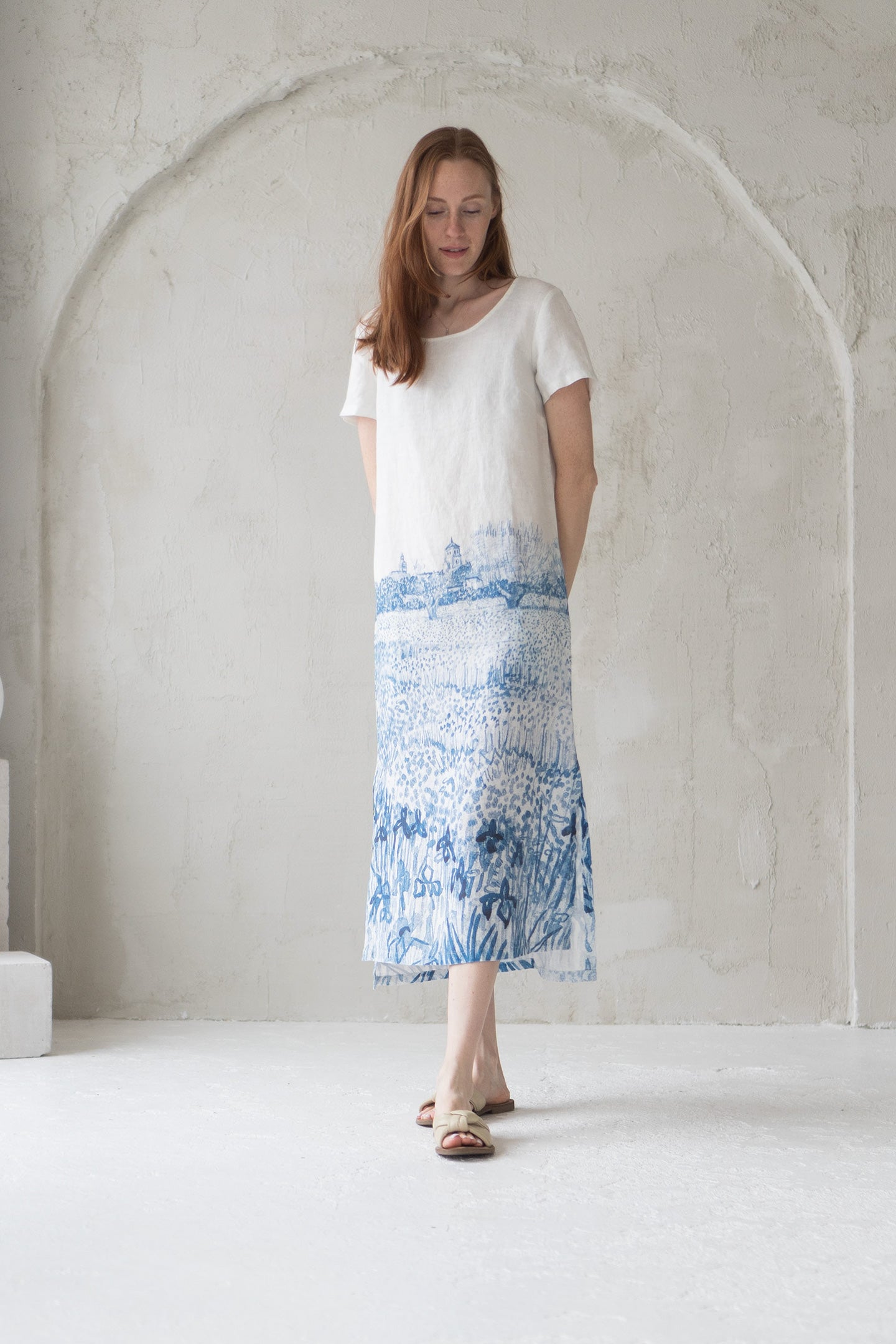 long linen dress with provence print