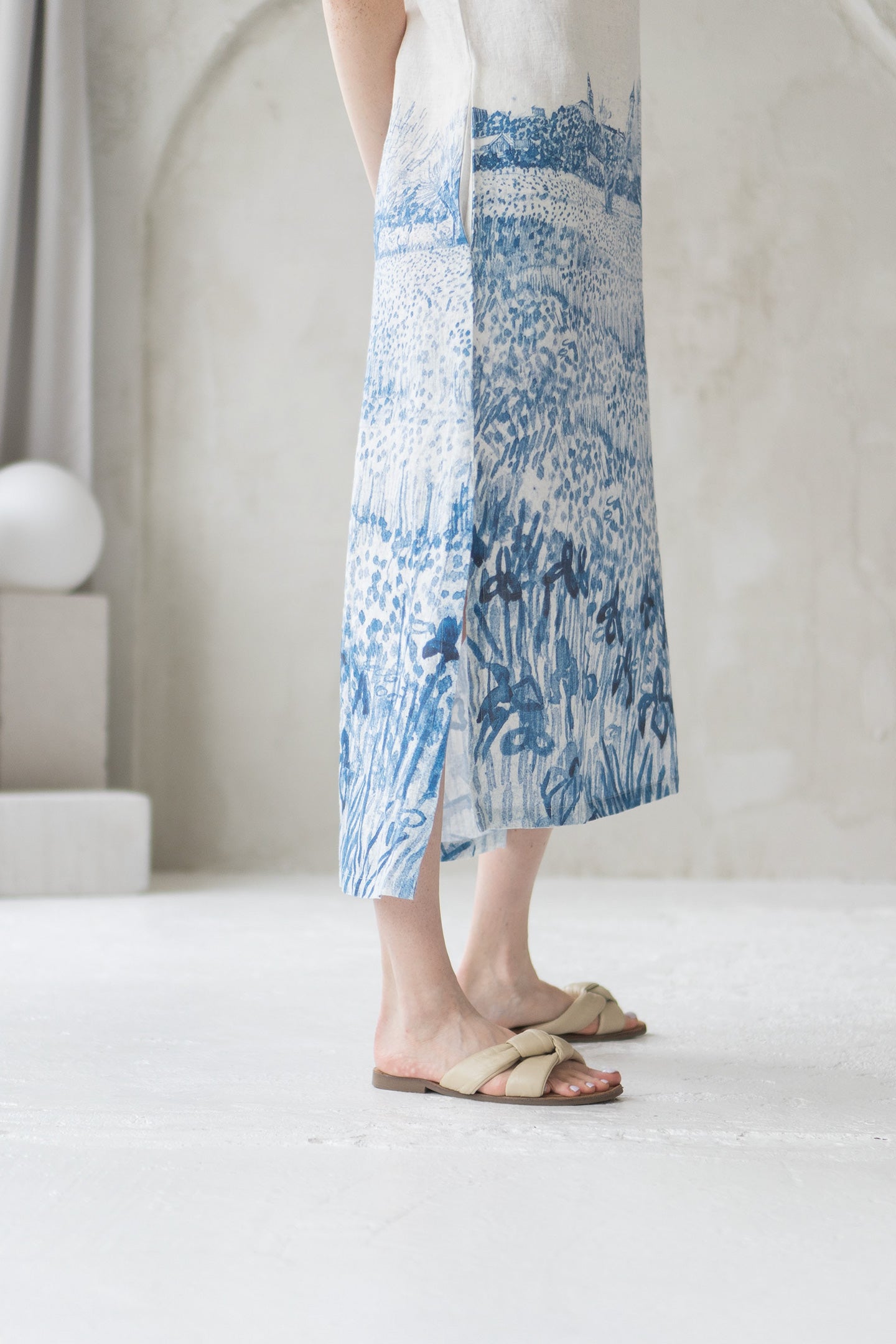 long linen dress with provence print