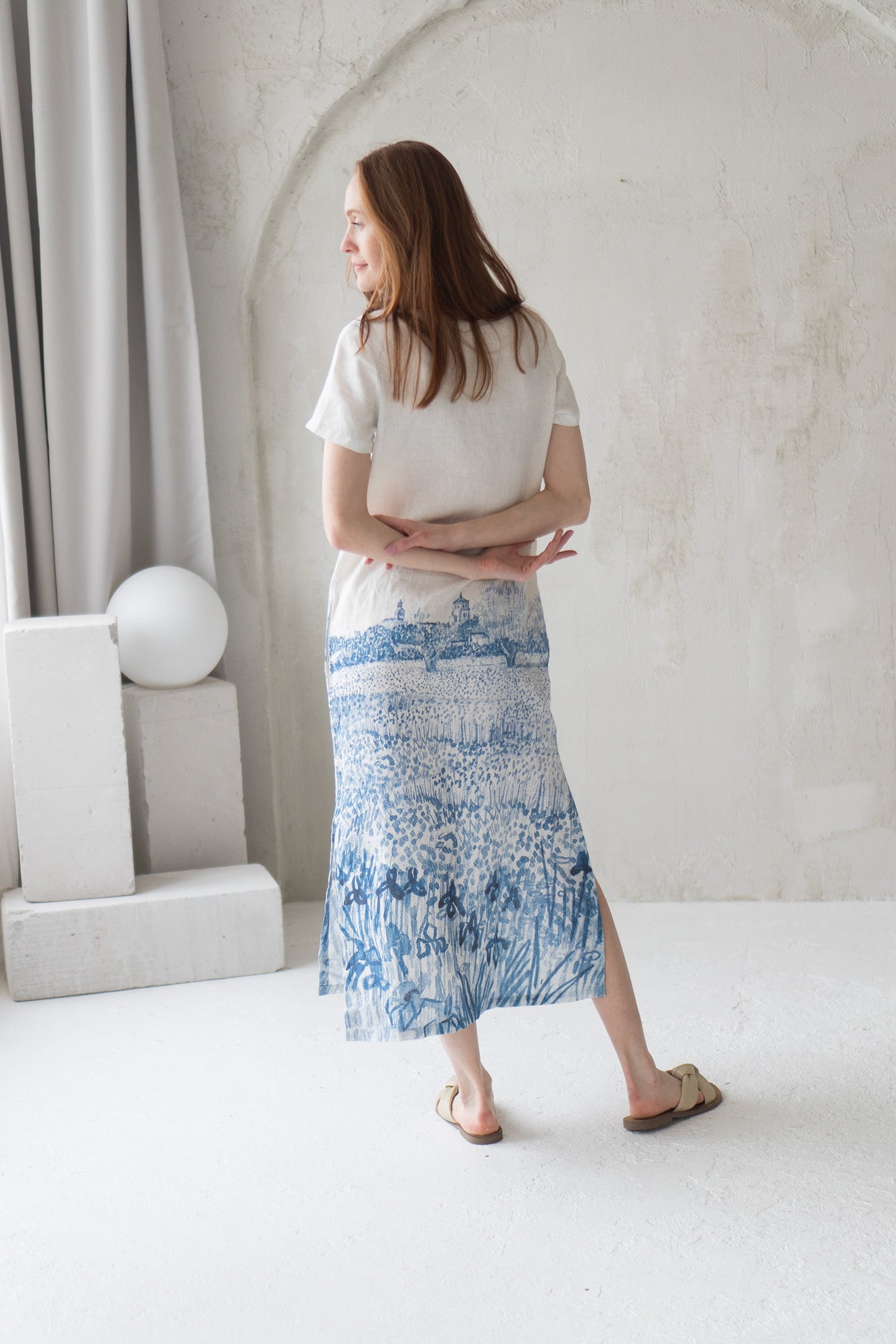 long linen dress with provence print