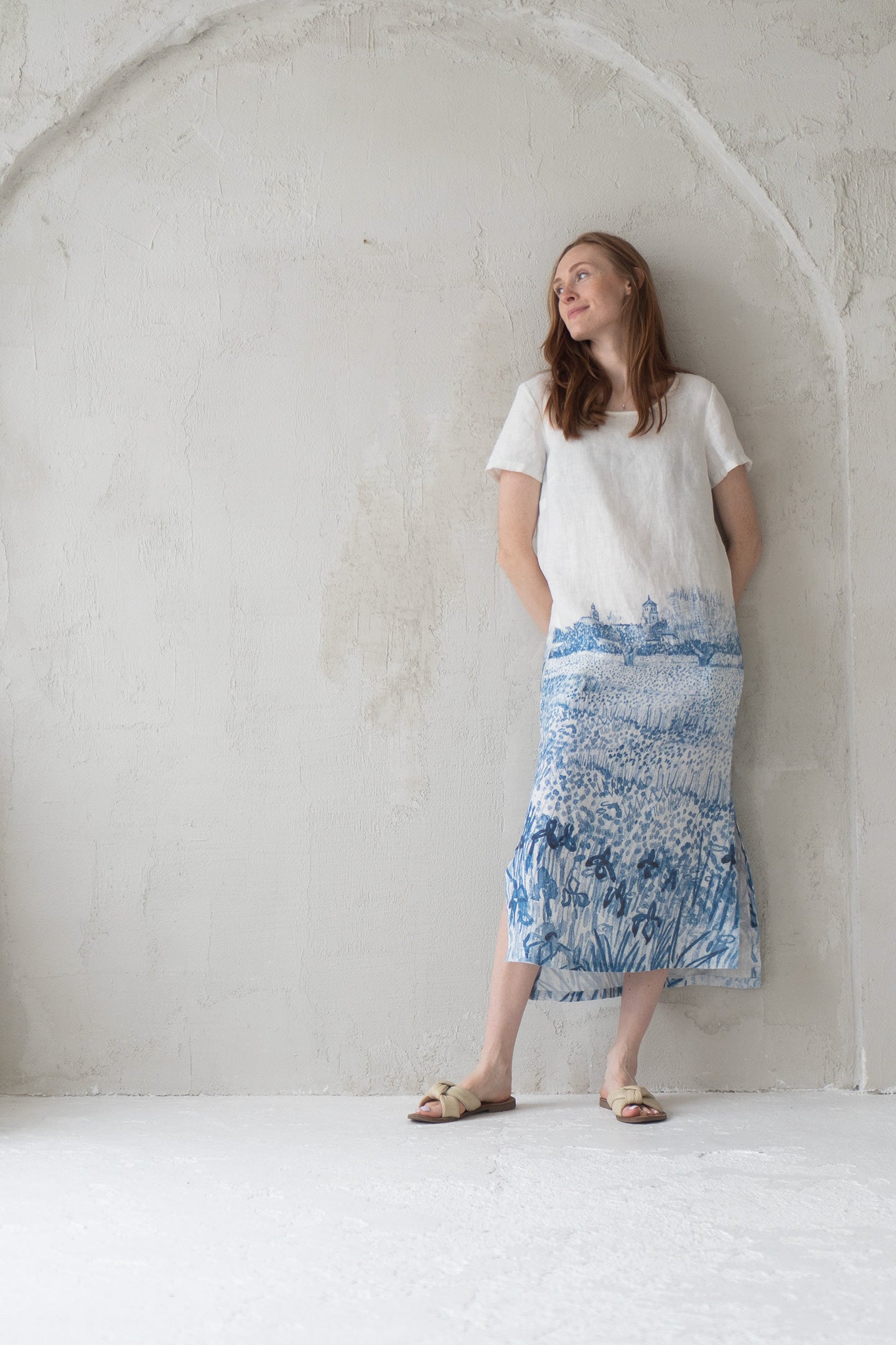 long linen dress with provence print