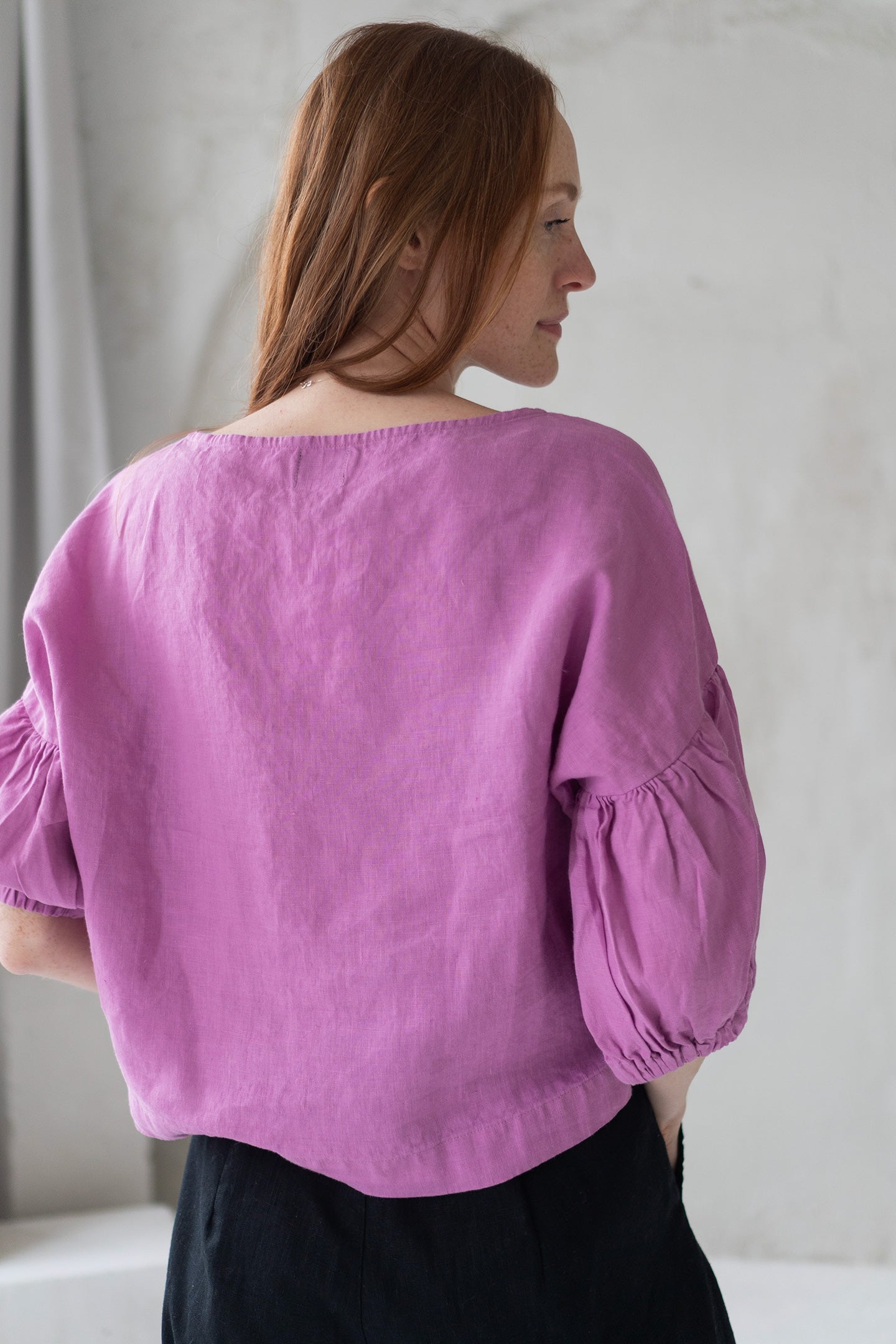 pink linen blouse