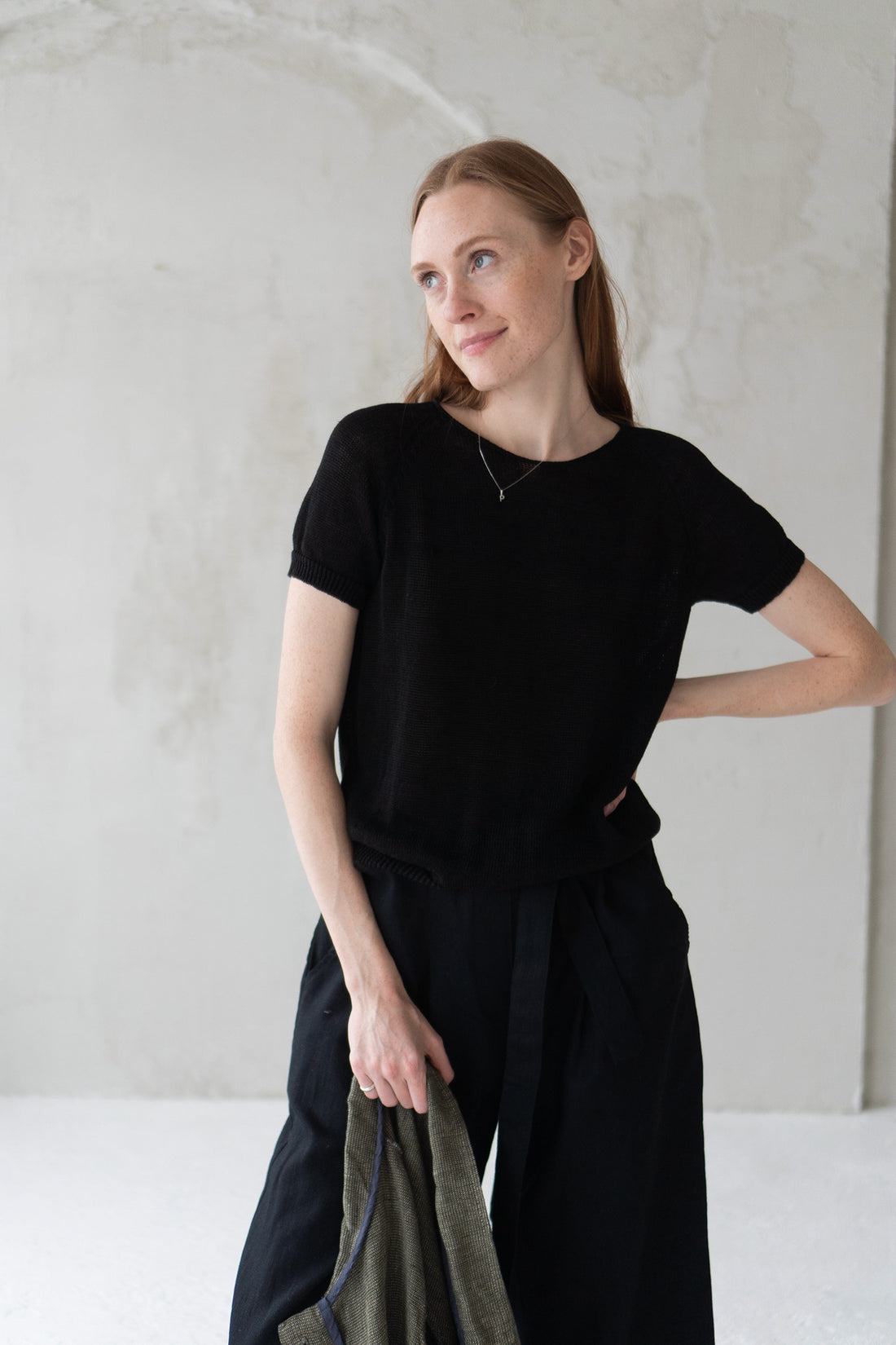 knitted linen blouse black