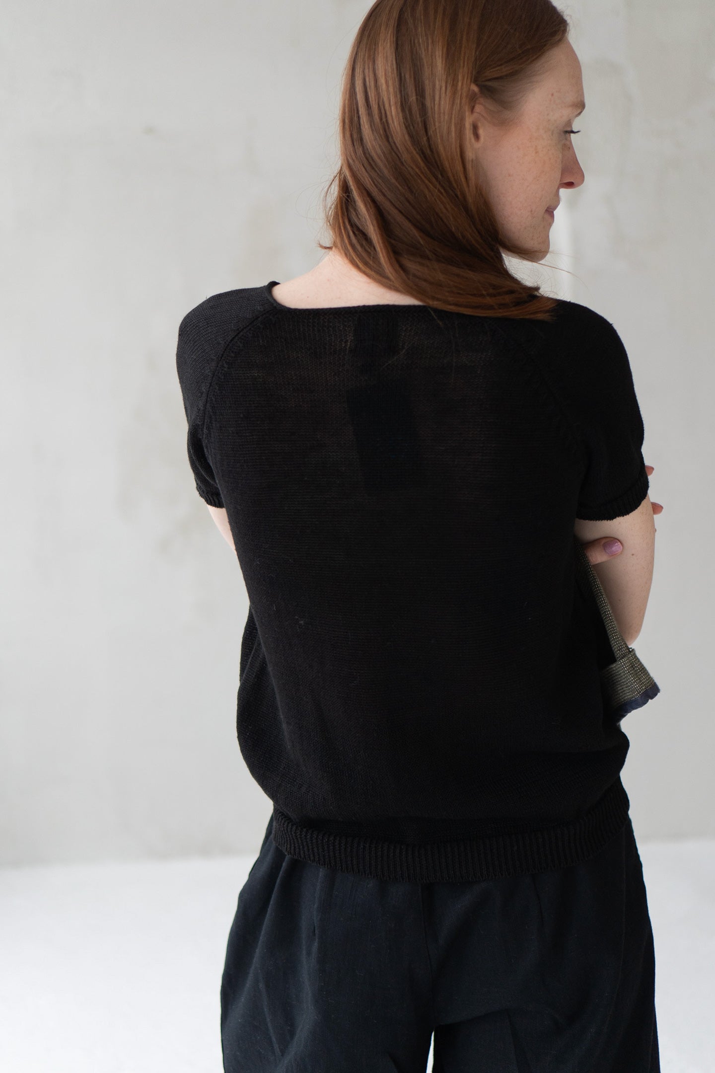 knitted linen blouse black