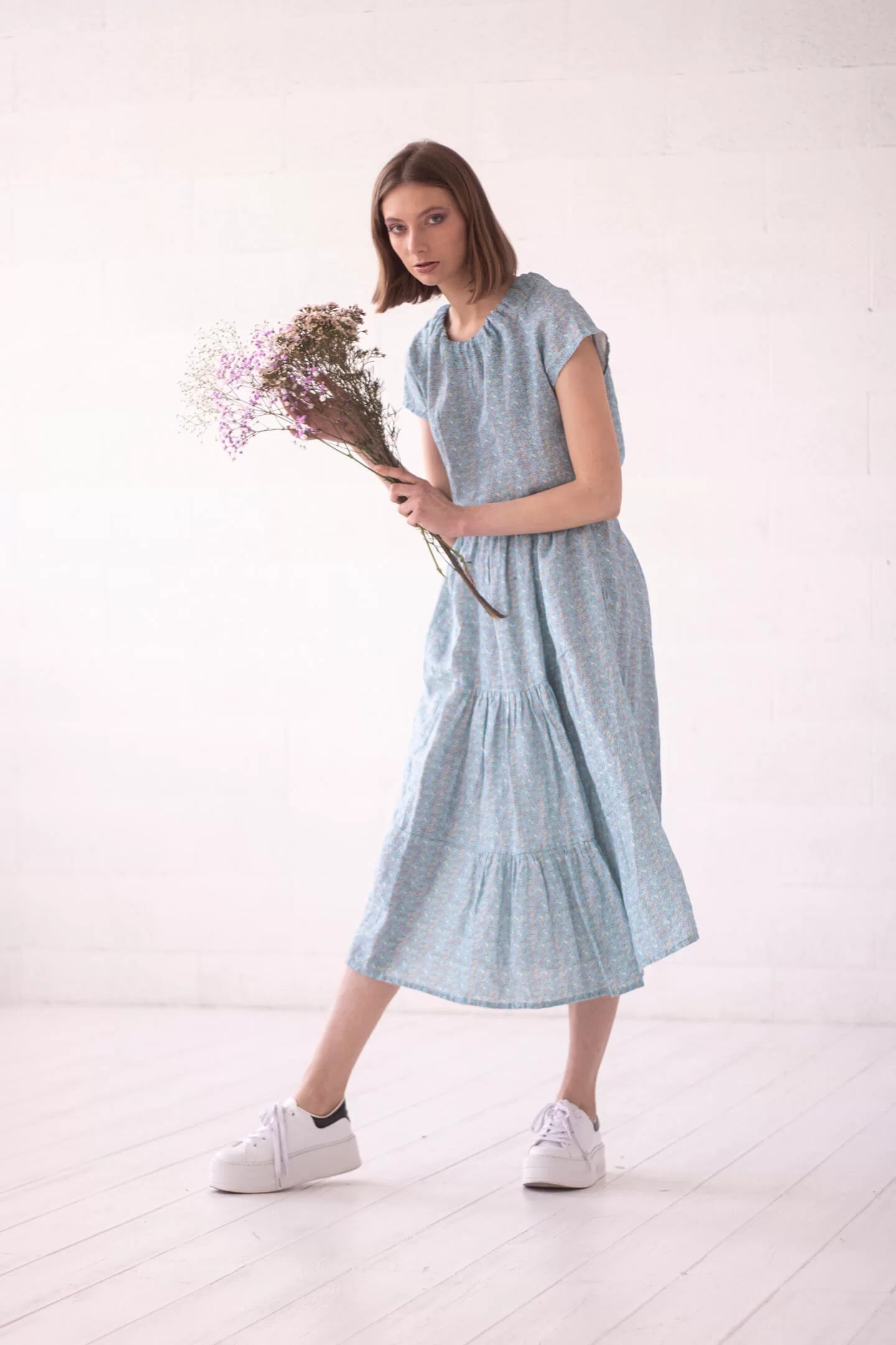 linen dress meadow print