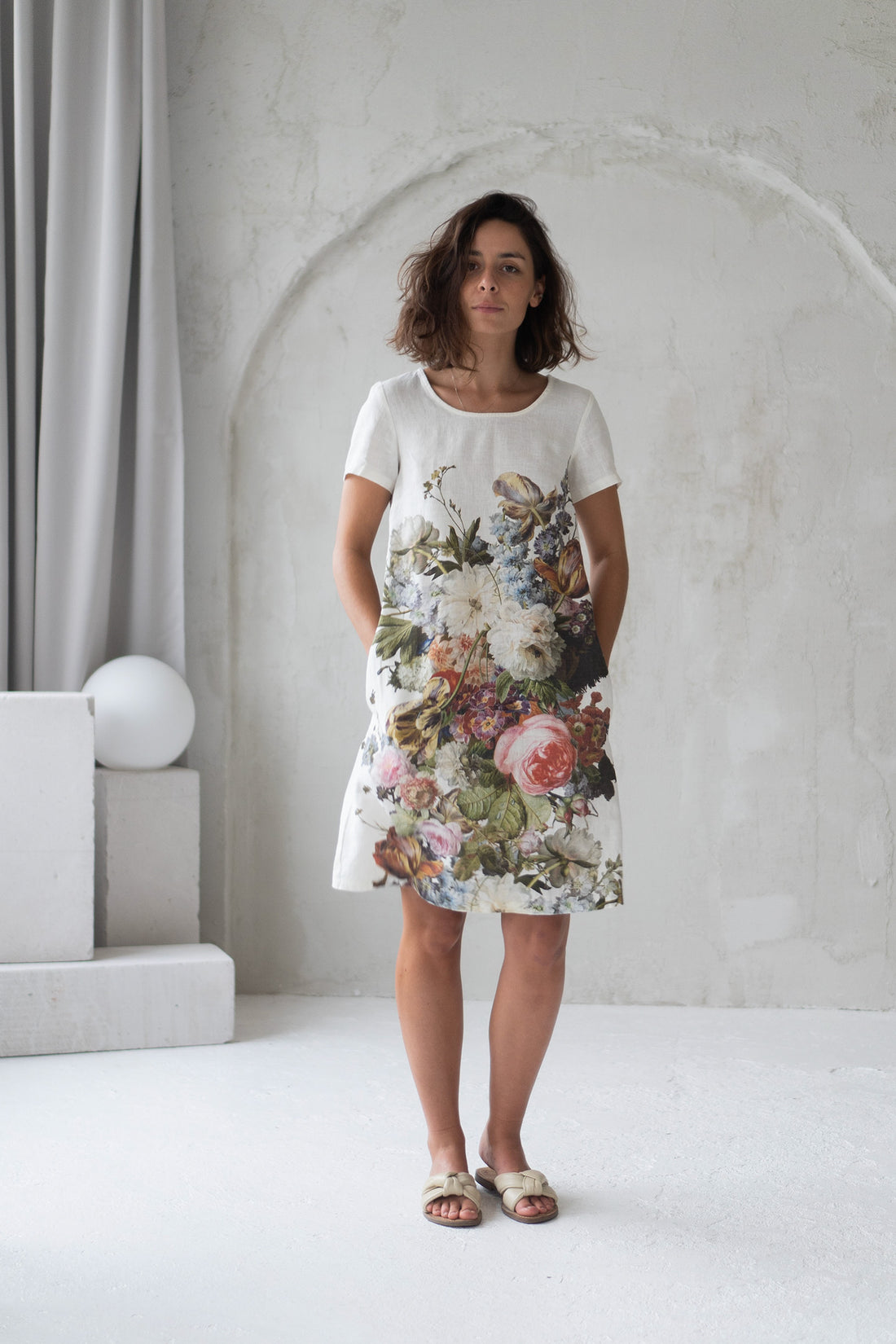 linen dress with flower print