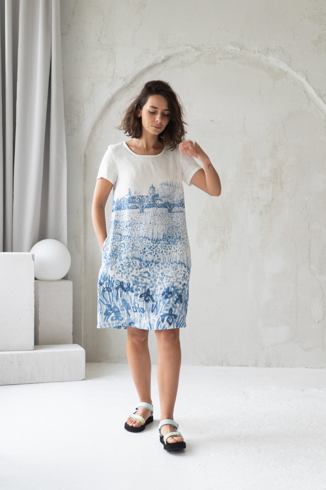 linen dress with provence print