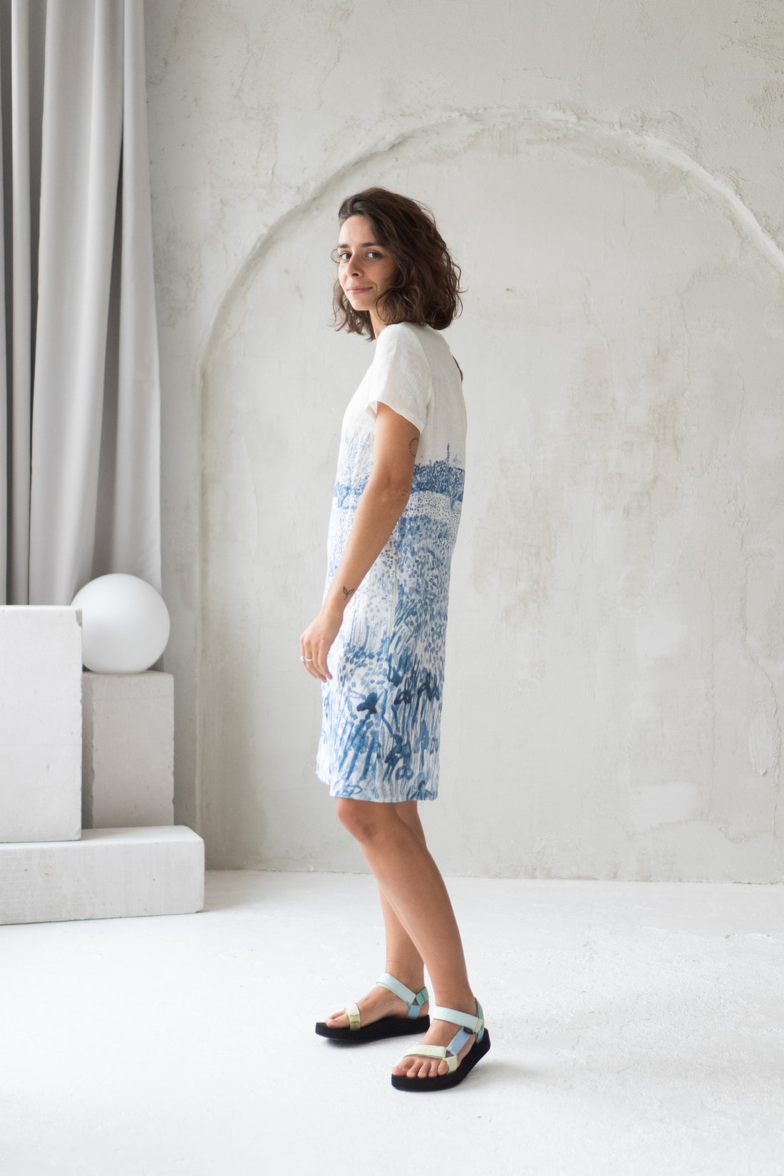linen dress with provence print
